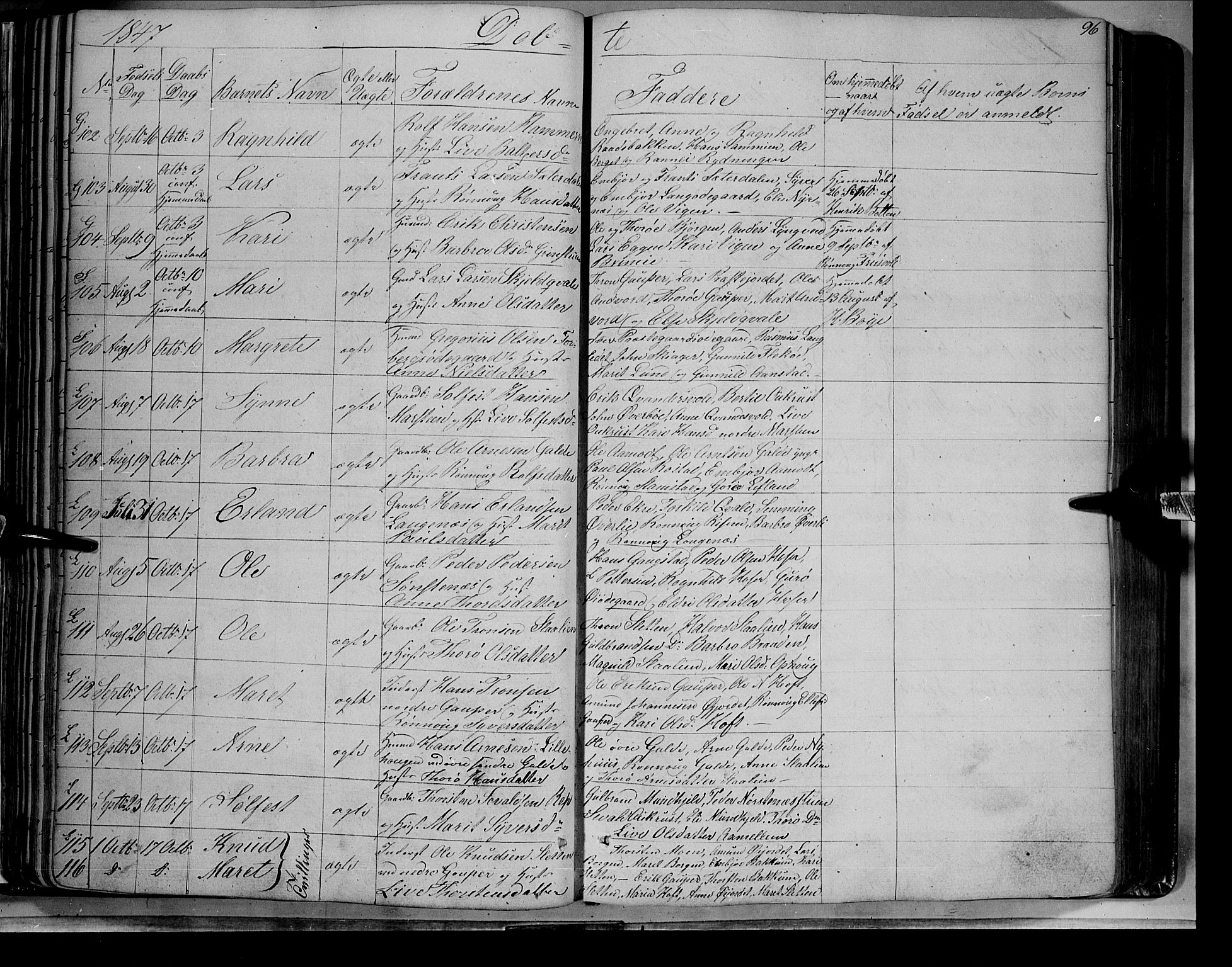 Lom prestekontor, SAH/PREST-070/K/L0006: Parish register (official) no. 6A, 1837-1863, p. 96