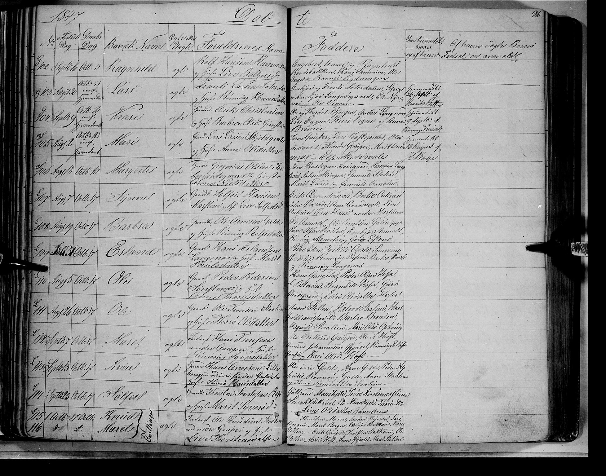 Lom prestekontor, AV/SAH-PREST-070/K/L0006: Parish register (official) no. 6A, 1837-1863, p. 96