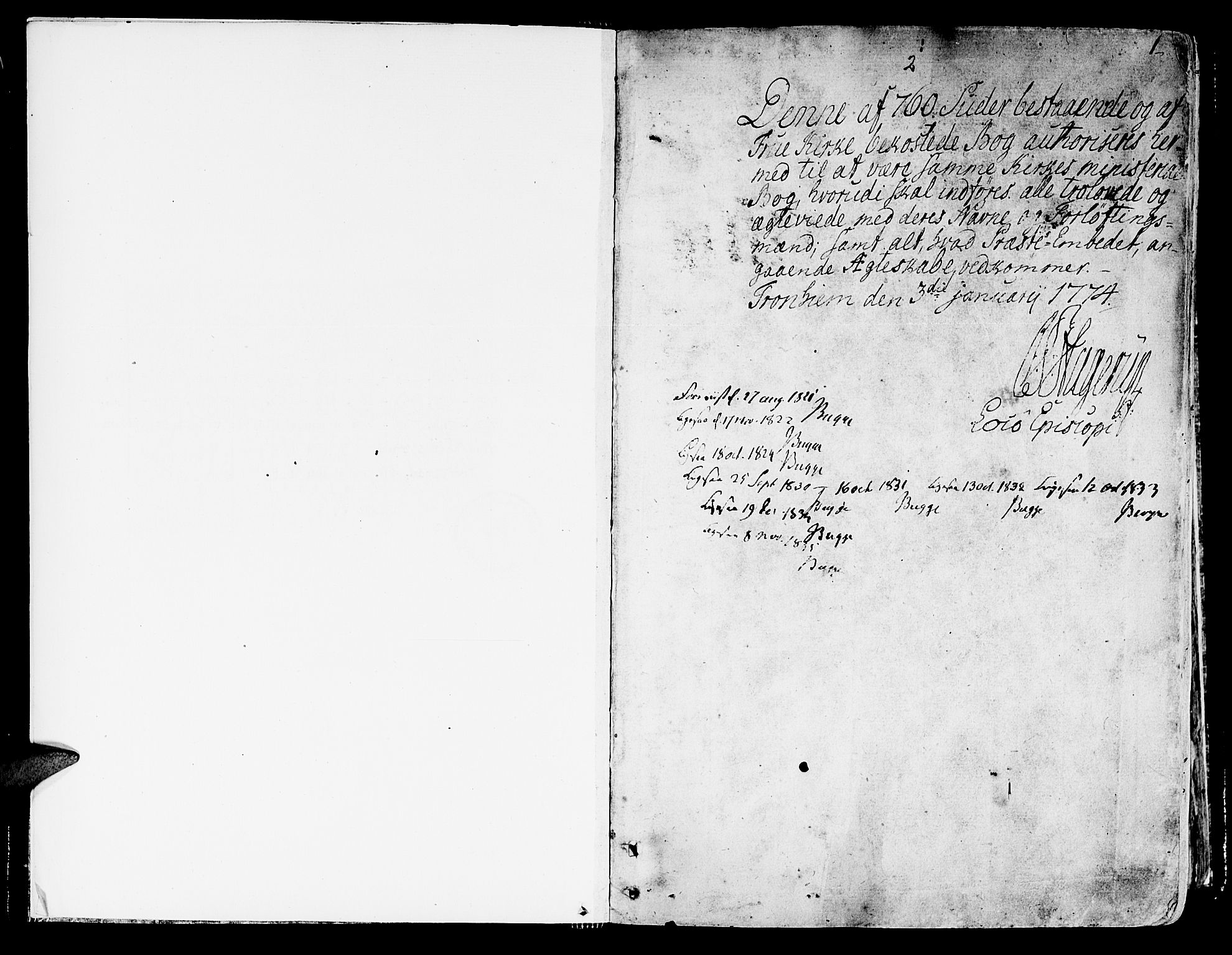 Ministerialprotokoller, klokkerbøker og fødselsregistre - Sør-Trøndelag, AV/SAT-A-1456/602/L0105: Parish register (official) no. 602A03, 1774-1814, p. 0-1