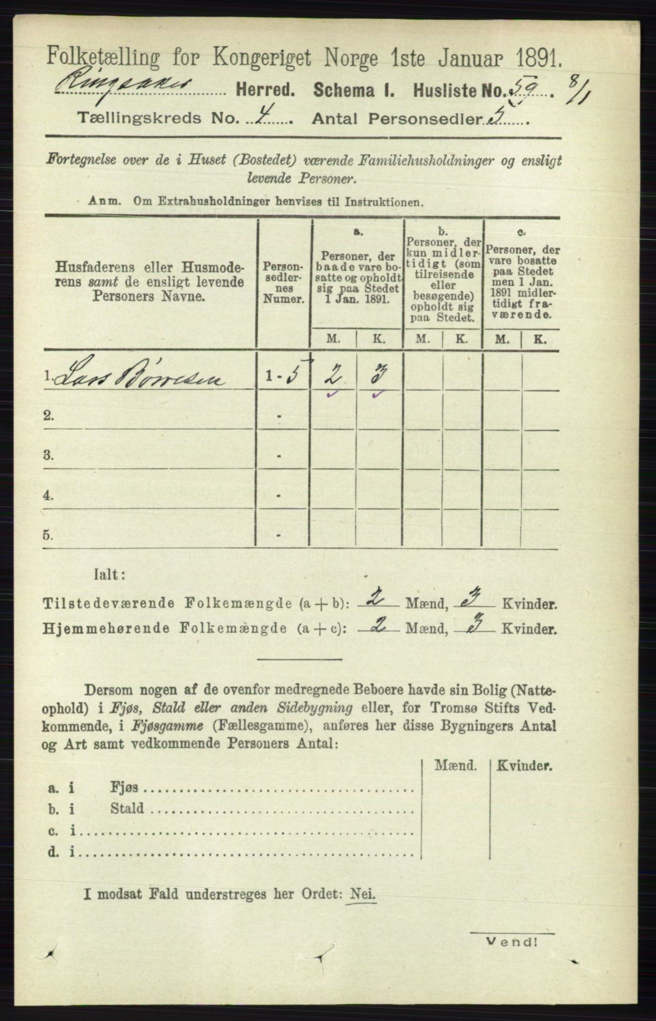 RA, 1891 census for 0412 Ringsaker, 1891, p. 1740