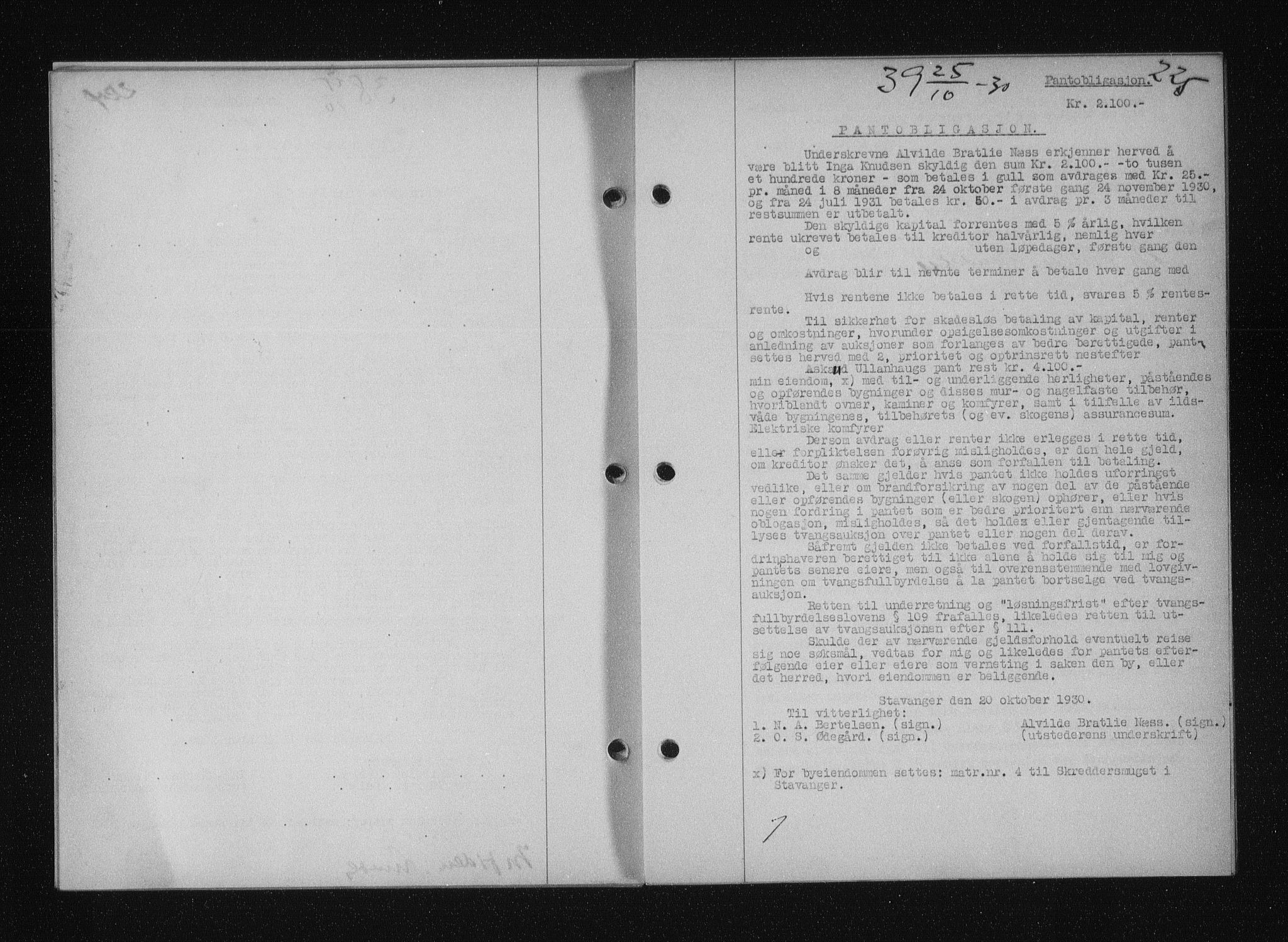 Stavanger byfogd, SAST/A-101408/001/4/41/410/410BB/L0058: Mortgage book no. 48, 1930-1931, Deed date: 25.10.1930