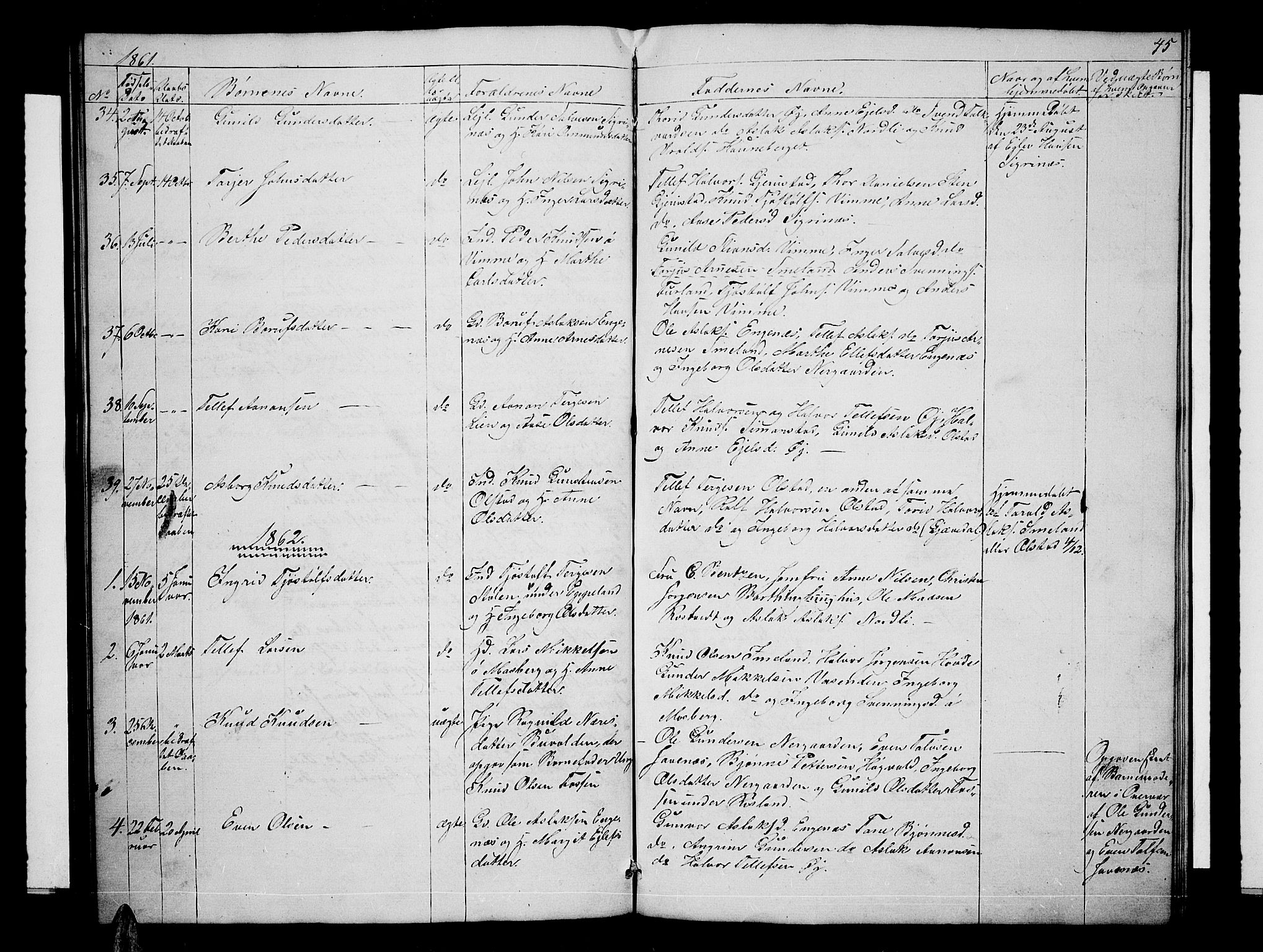 Åmli sokneprestkontor, AV/SAK-1111-0050/F/Fb/Fbc/L0002: Parish register (copy) no. B 2, 1850-1867, p. 45