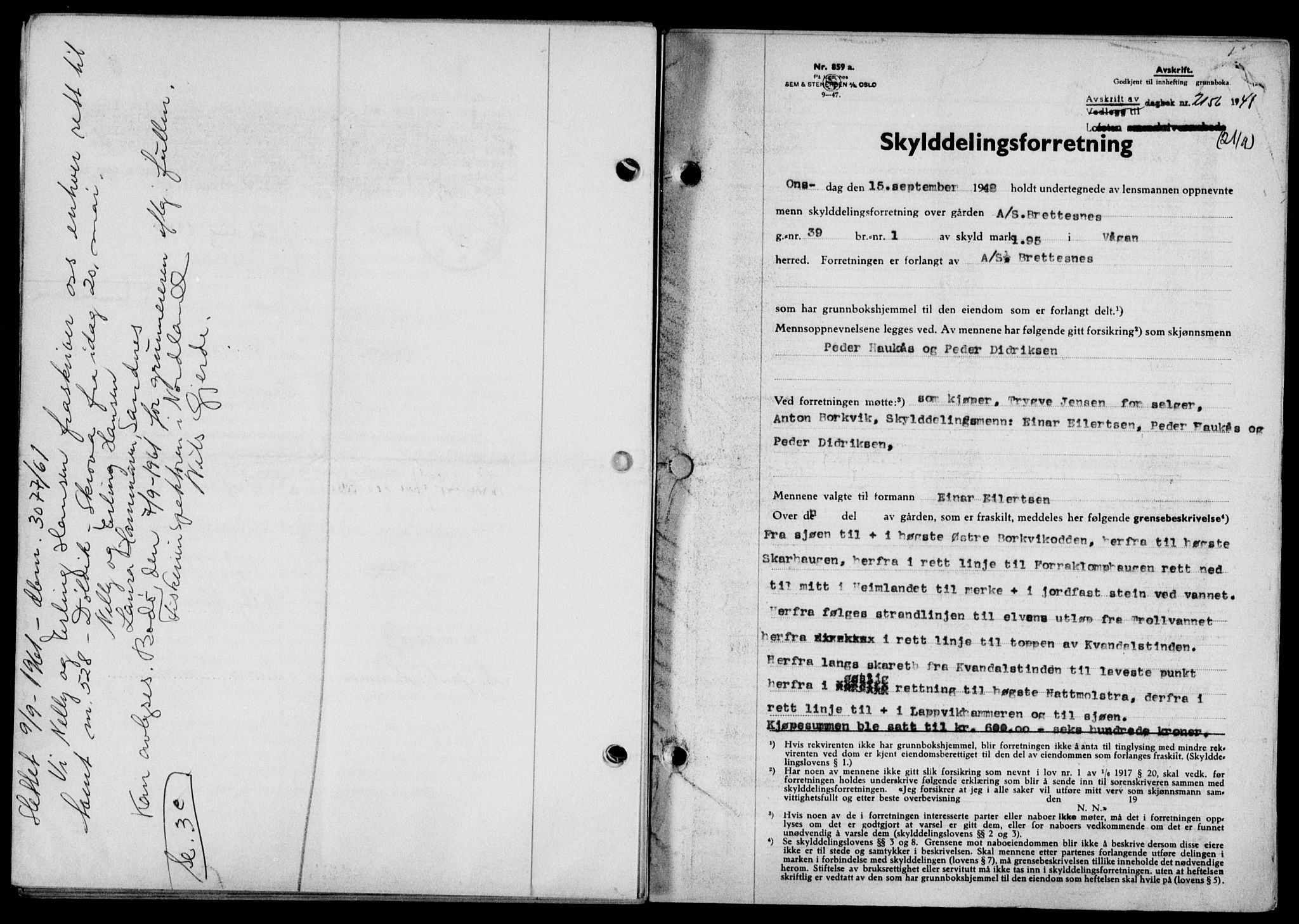 Lofoten sorenskriveri, SAT/A-0017/1/2/2C/L0019a: Mortgage book no. 19a, 1948-1948, Diary no: : 2156/1948