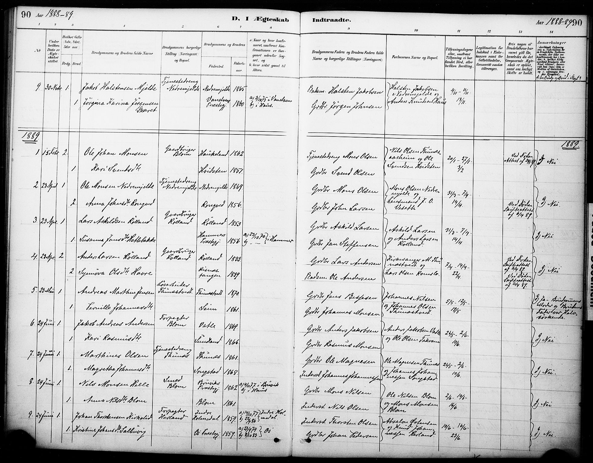 Haus sokneprestembete, SAB/A-75601/H/Haa: Parish register (official) no. B 1, 1887-1898, p. 90