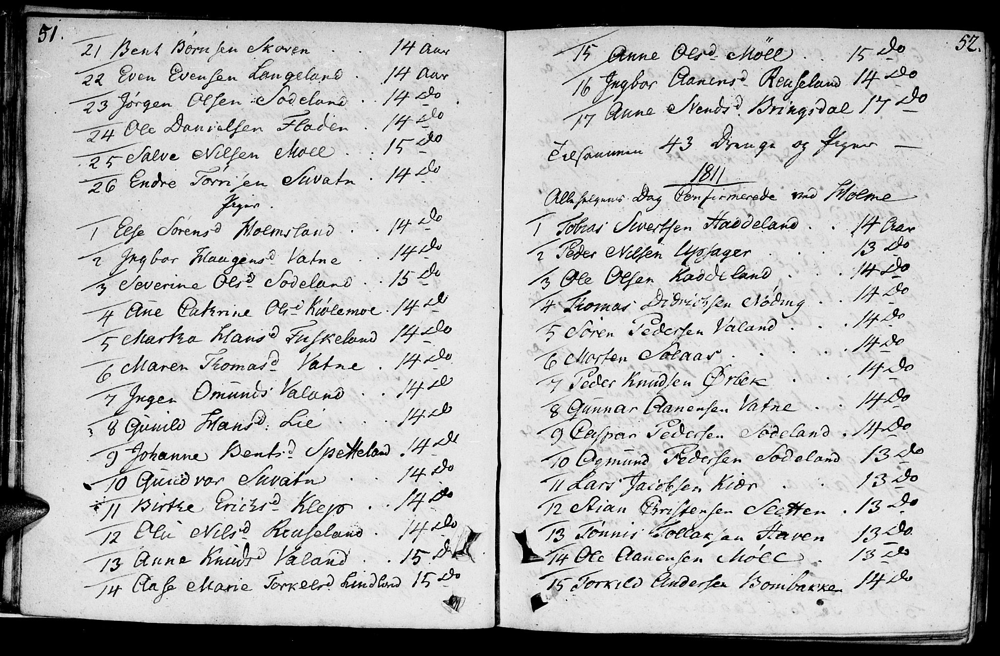 Holum sokneprestkontor, SAK/1111-0022/F/Fa/Faa/L0003: Parish register (official) no. A 3, 1780-1821, p. 51-52
