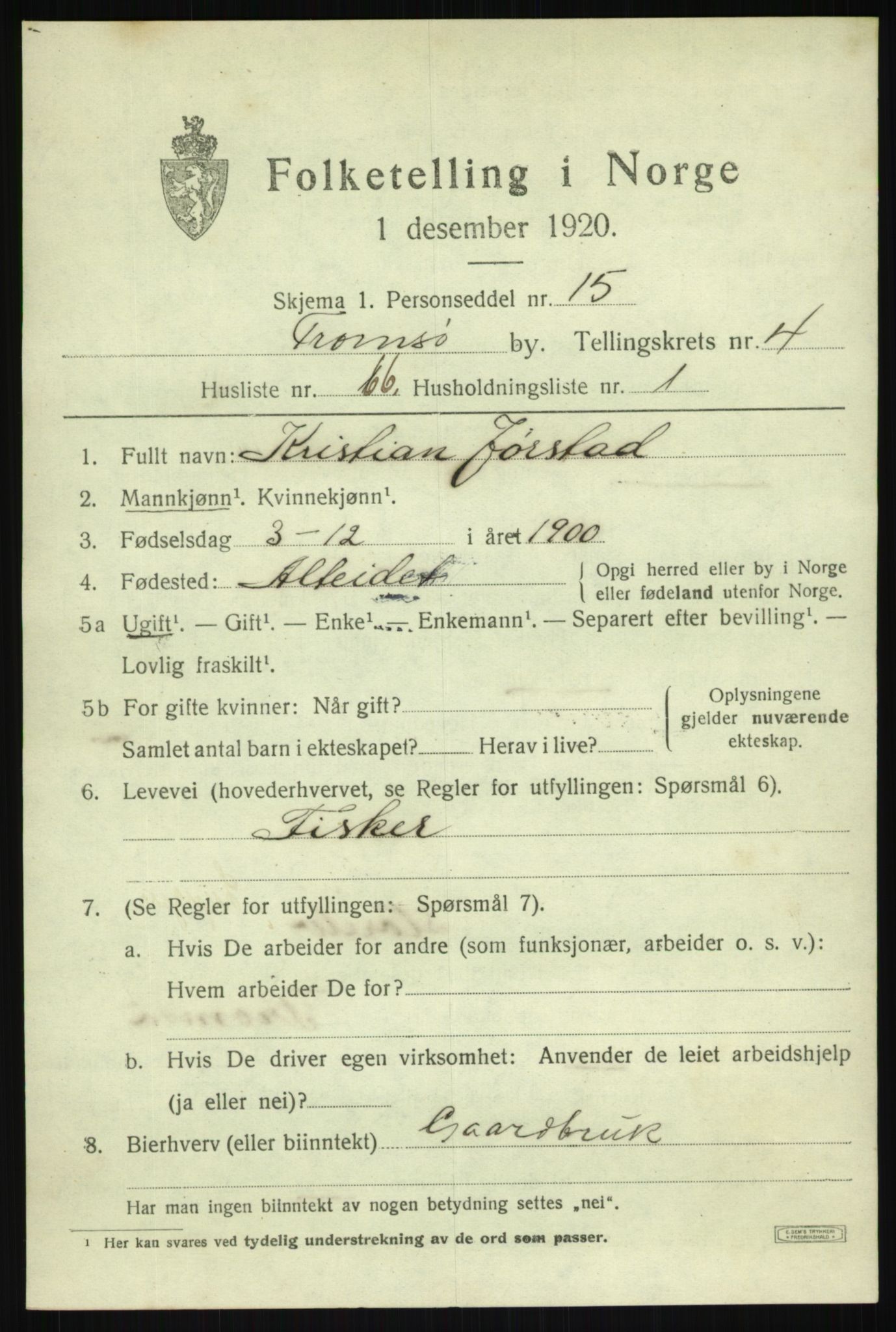 SATØ, 1920 census for Tromsø, 1920, p. 13152