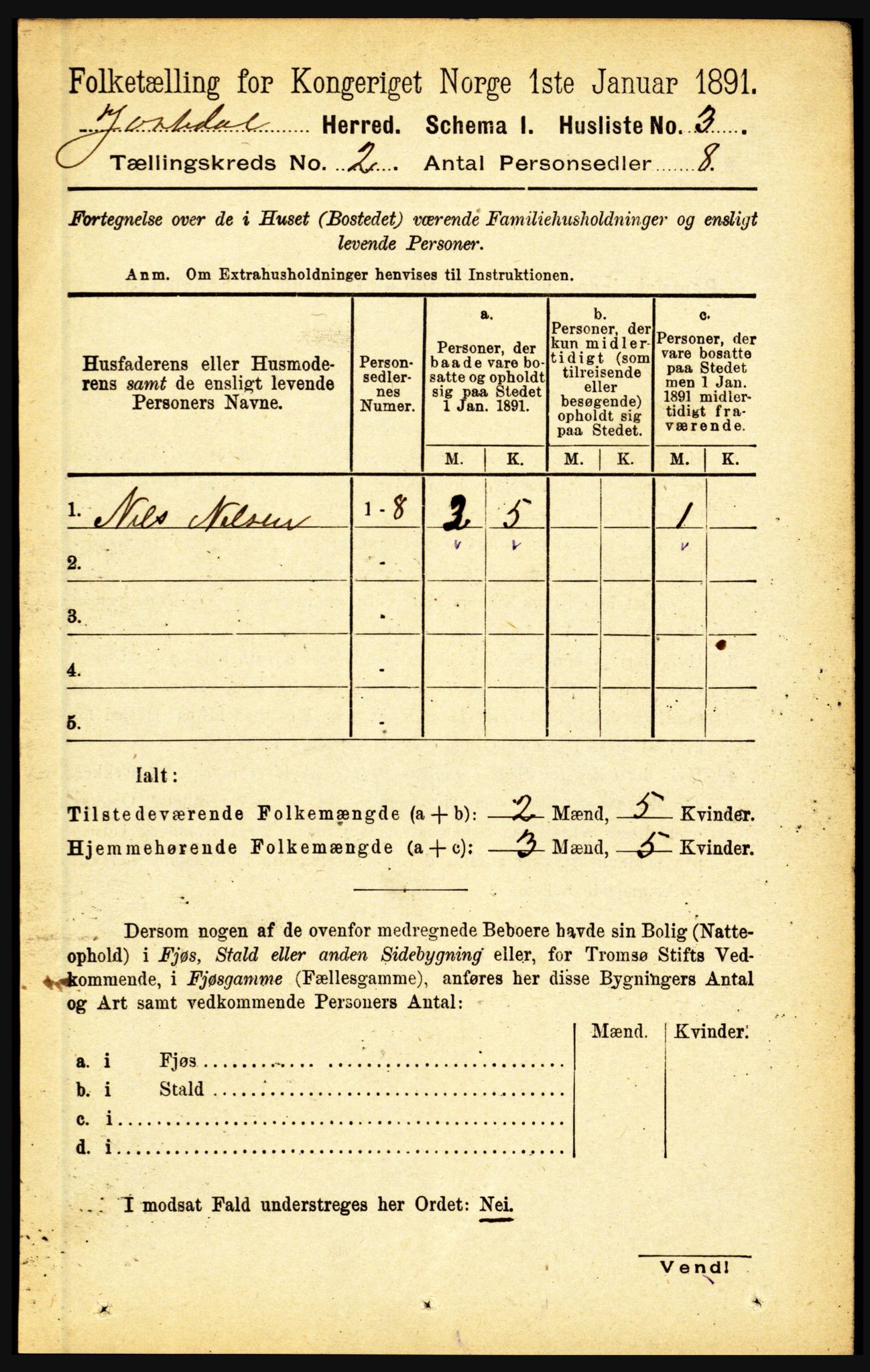 RA, 1891 census for 1427 Jostedal, 1891, p. 454