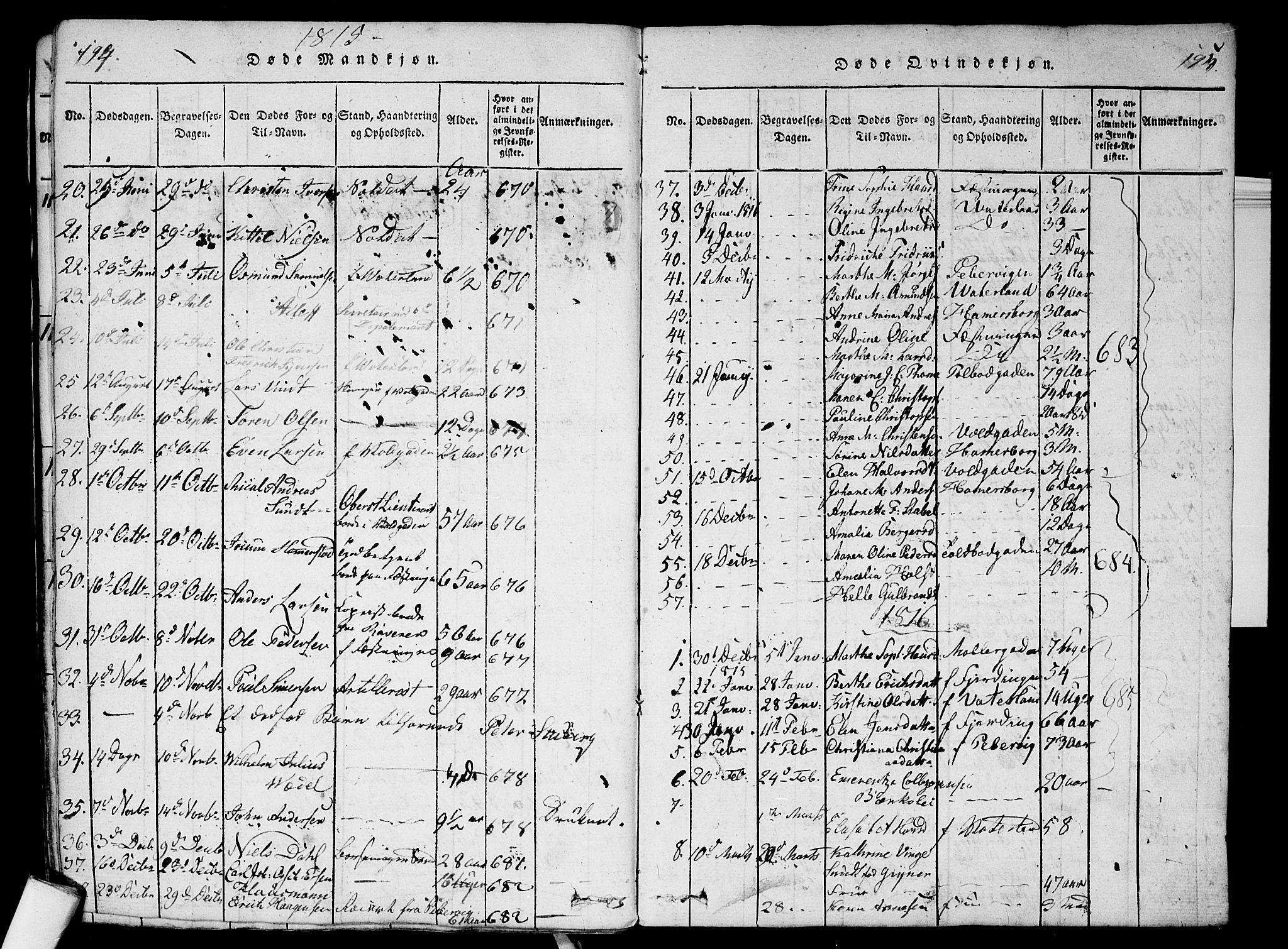 Garnisonsmenigheten Kirkebøker, SAO/A-10846/G/Ga/L0003: Parish register (copy) no. 3, 1815-1819, p. 194-195