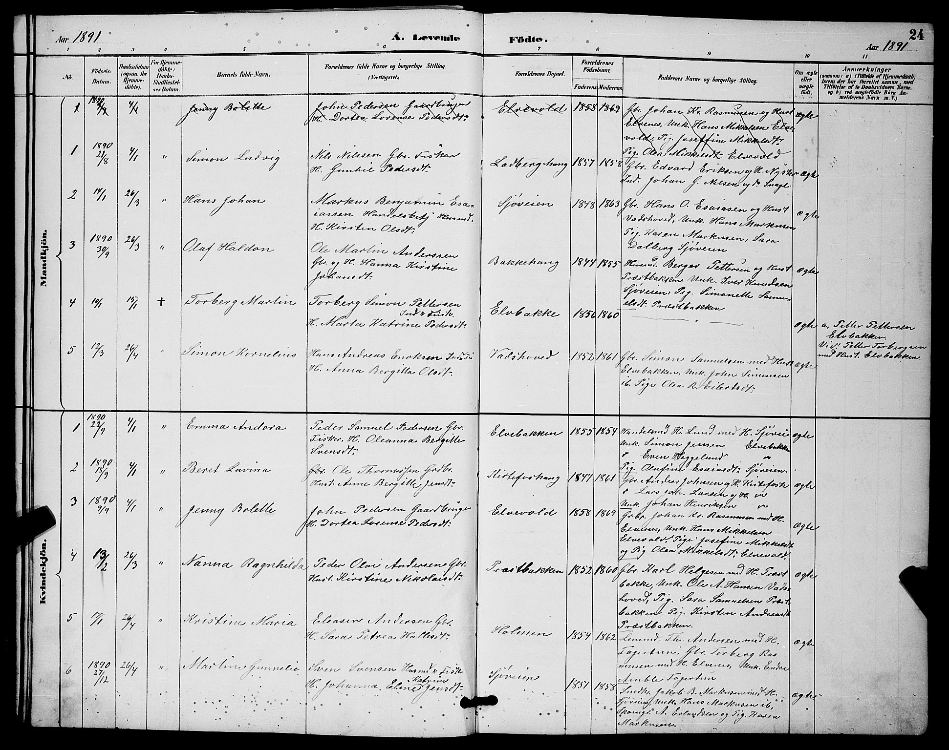 Ibestad sokneprestembete, AV/SATØ-S-0077/H/Ha/Hab/L0015klokker: Parish register (copy) no. 15, 1888-1899, p. 24