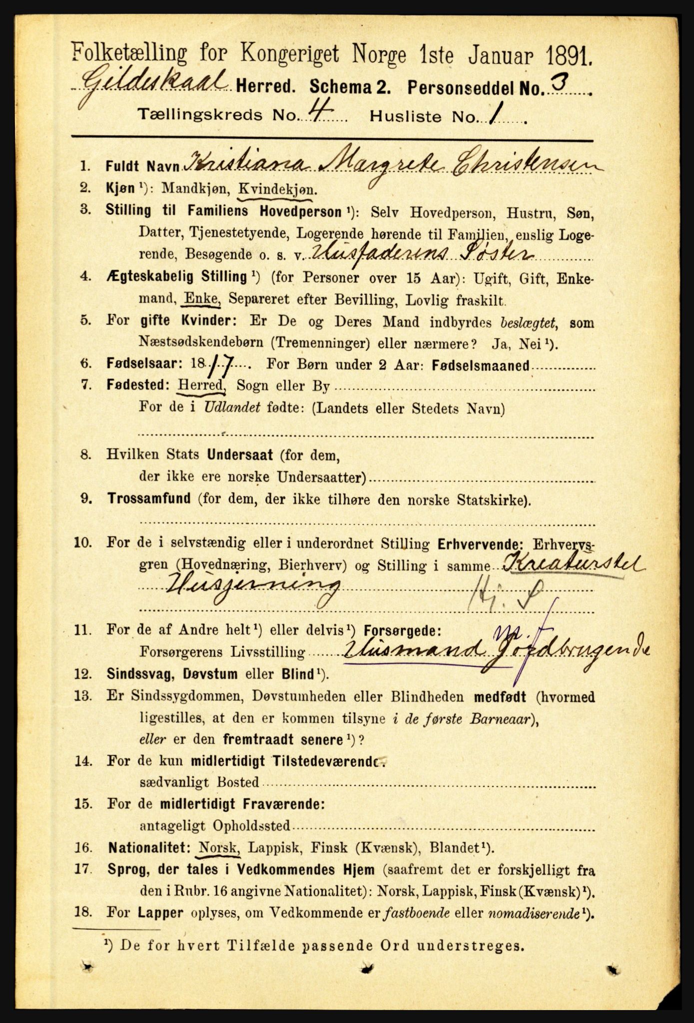 RA, 1891 census for 1838 Gildeskål, 1891, p. 1071