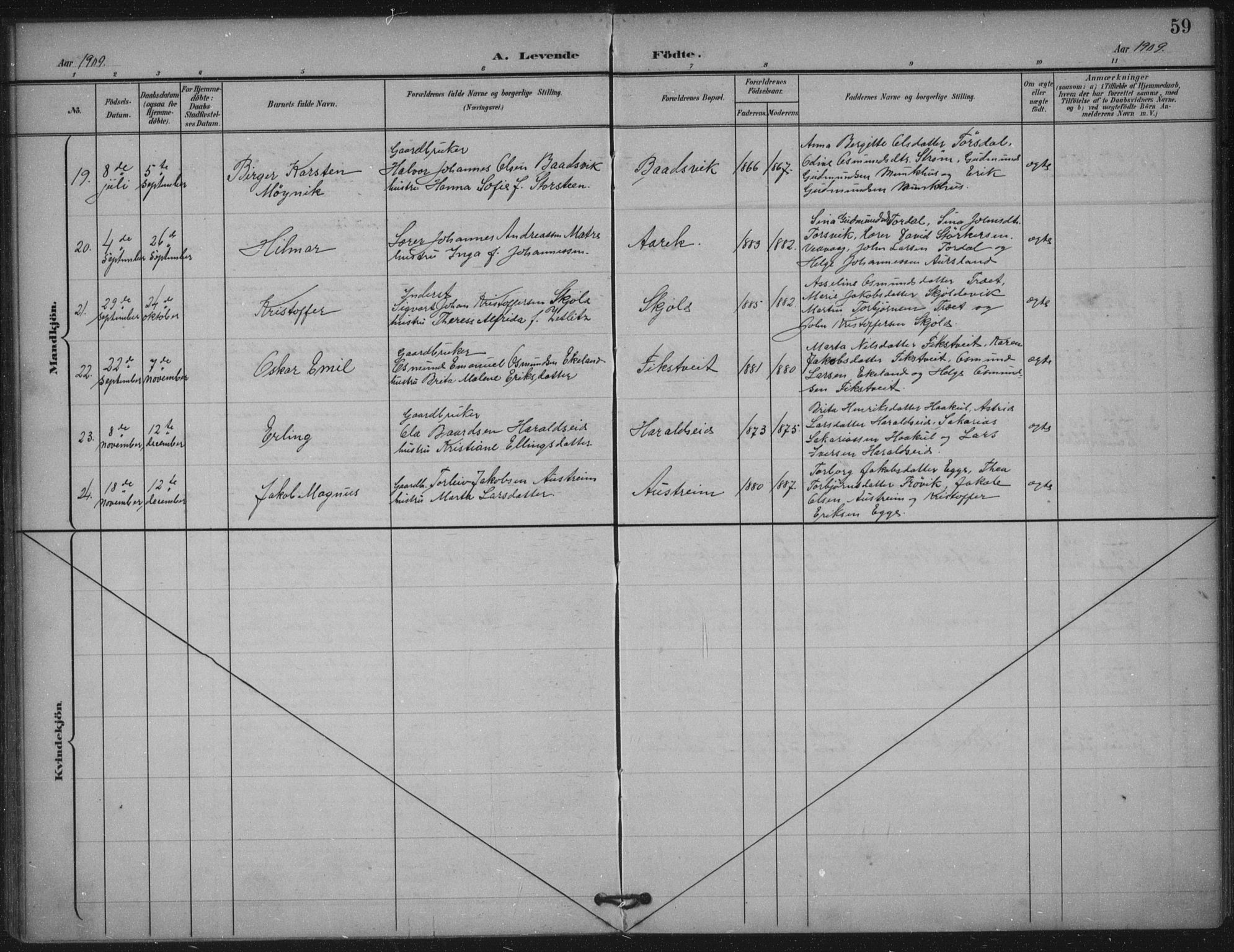 Skjold sokneprestkontor, SAST/A-101847/H/Ha/Haa/L0011: Parish register (official) no. A 11, 1897-1914, p. 59