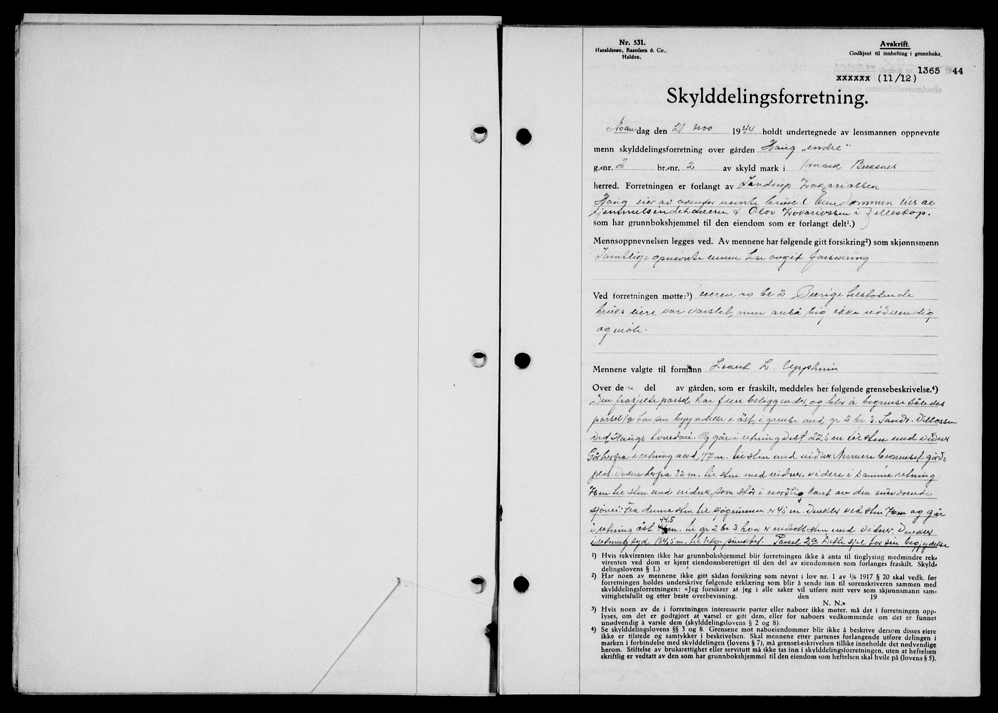 Lofoten sorenskriveri, SAT/A-0017/1/2/2C/L0013a: Mortgage book no. 13a, 1944-1946, Diary no: : 1365/1944
