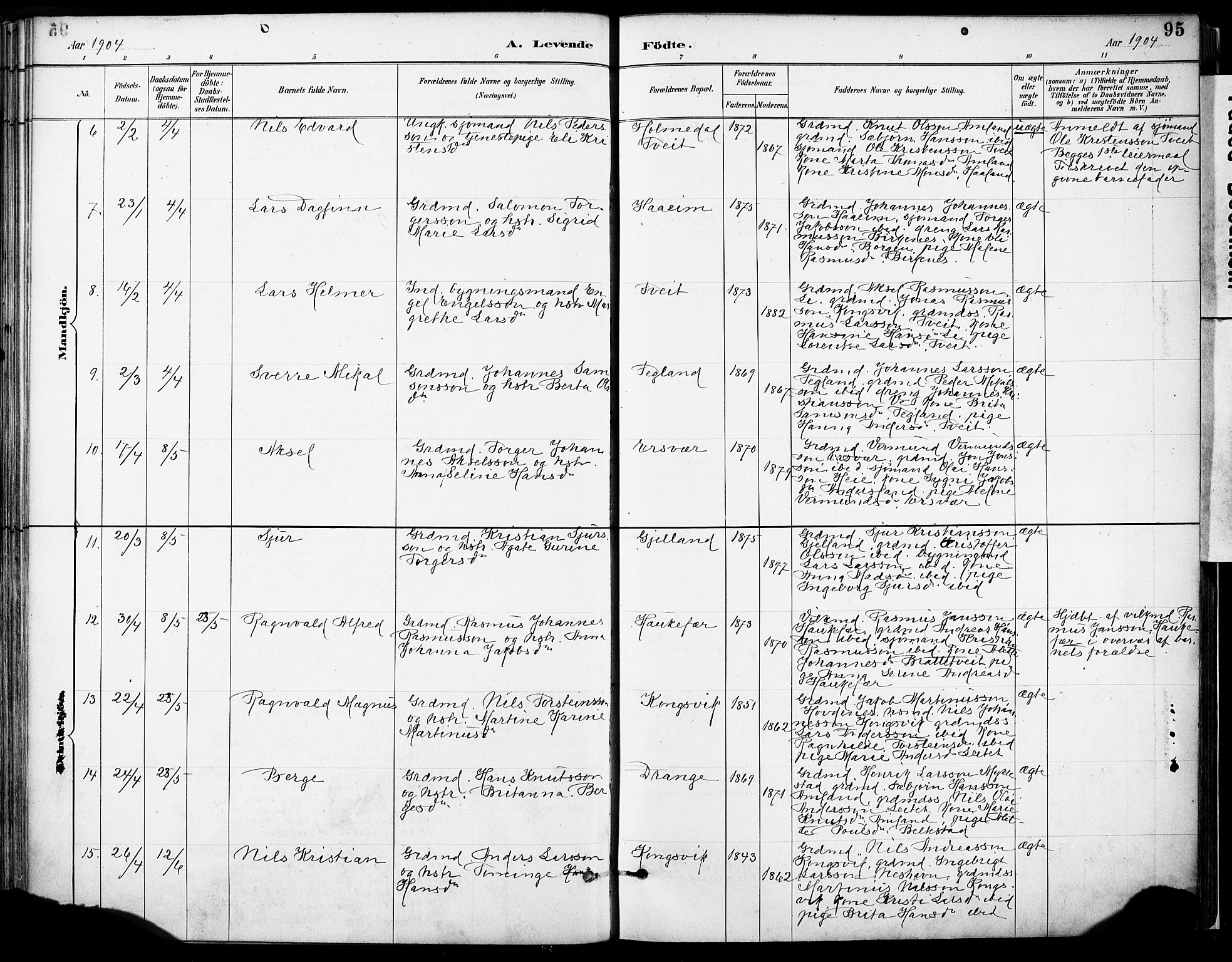 Tysnes sokneprestembete, AV/SAB-A-78601/H/Haa: Parish register (official) no. D 1, 1887-1904, p. 95