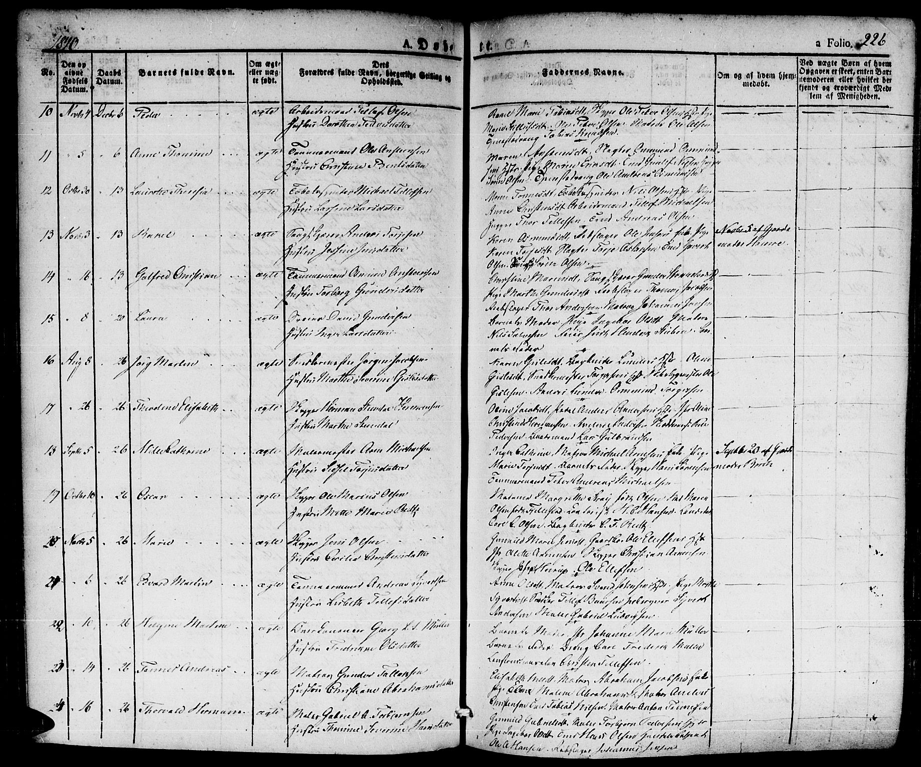 Kristiansand domprosti, SAK/1112-0006/F/Fa/L0011: Parish register (official) no. A 11, 1827-1841, p. 226