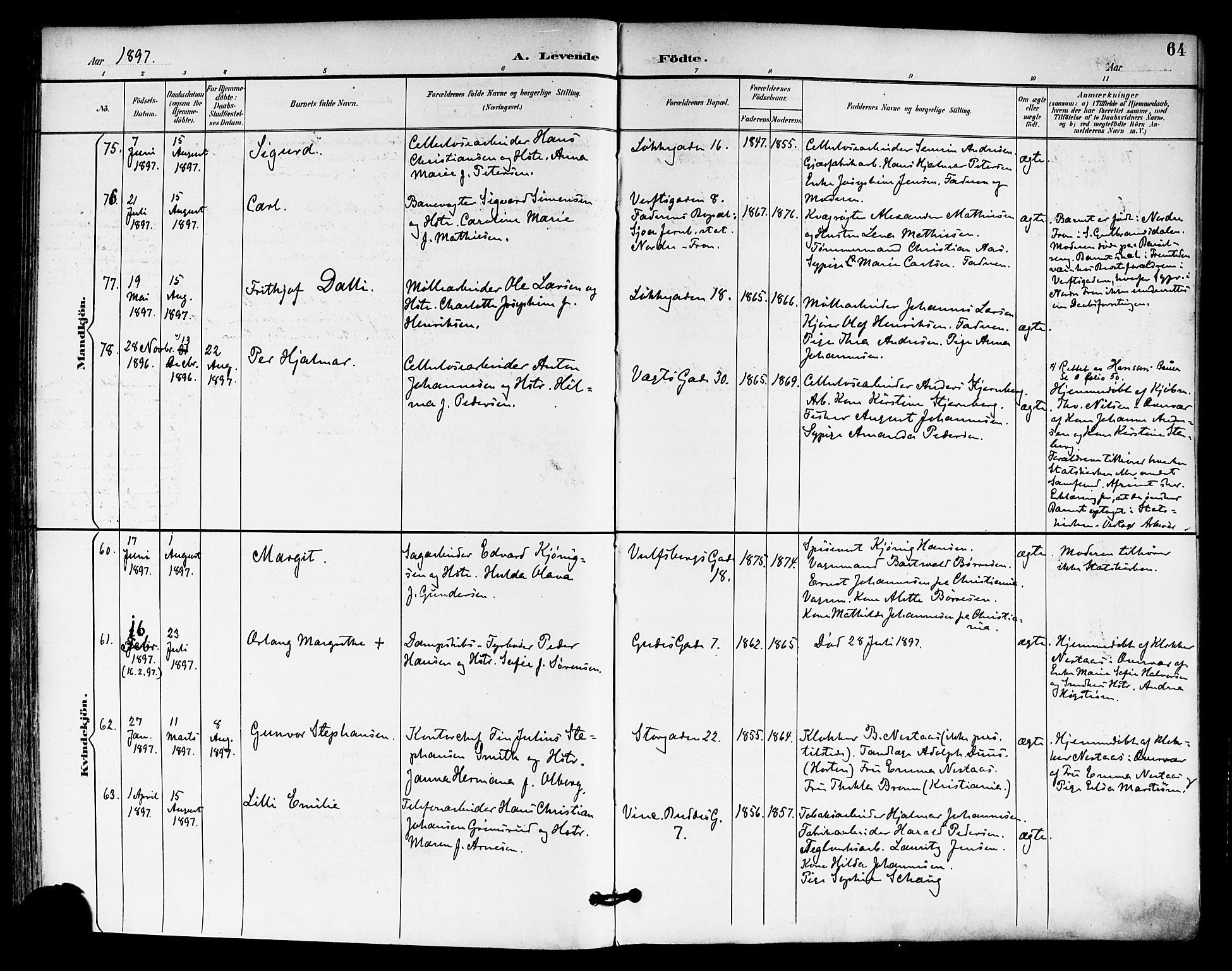 Moss prestekontor Kirkebøker, AV/SAO-A-2003/F/Fb/L0003: Parish register (official) no. II 3, 1894-1901, p. 64