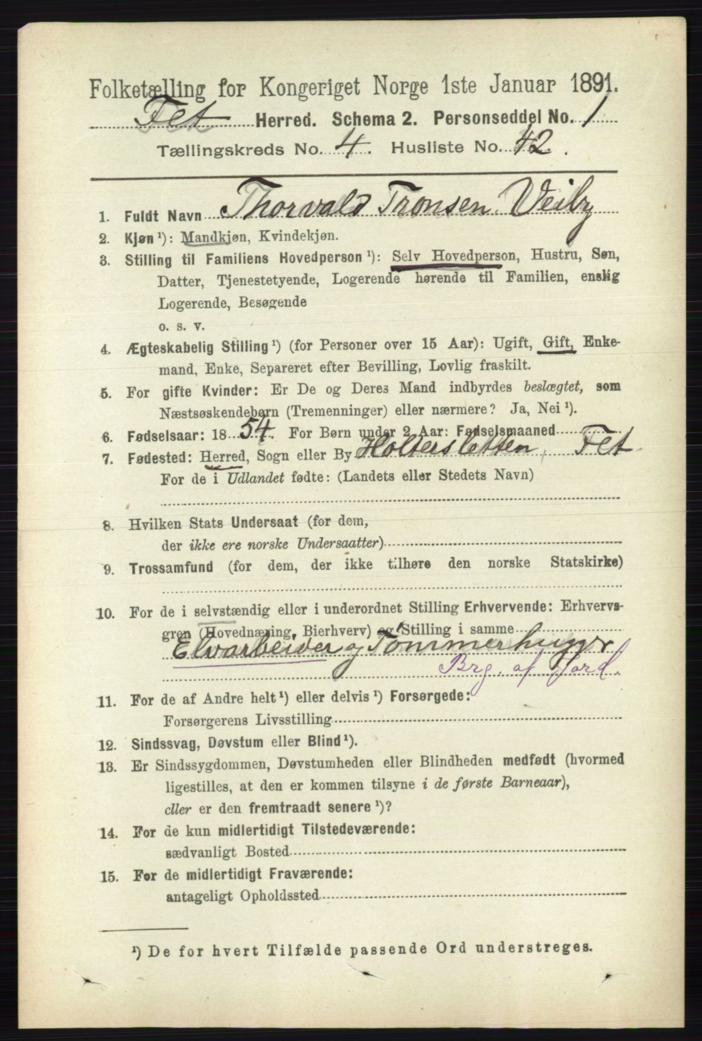 RA, 1891 census for 0227 Fet, 1891, p. 1511