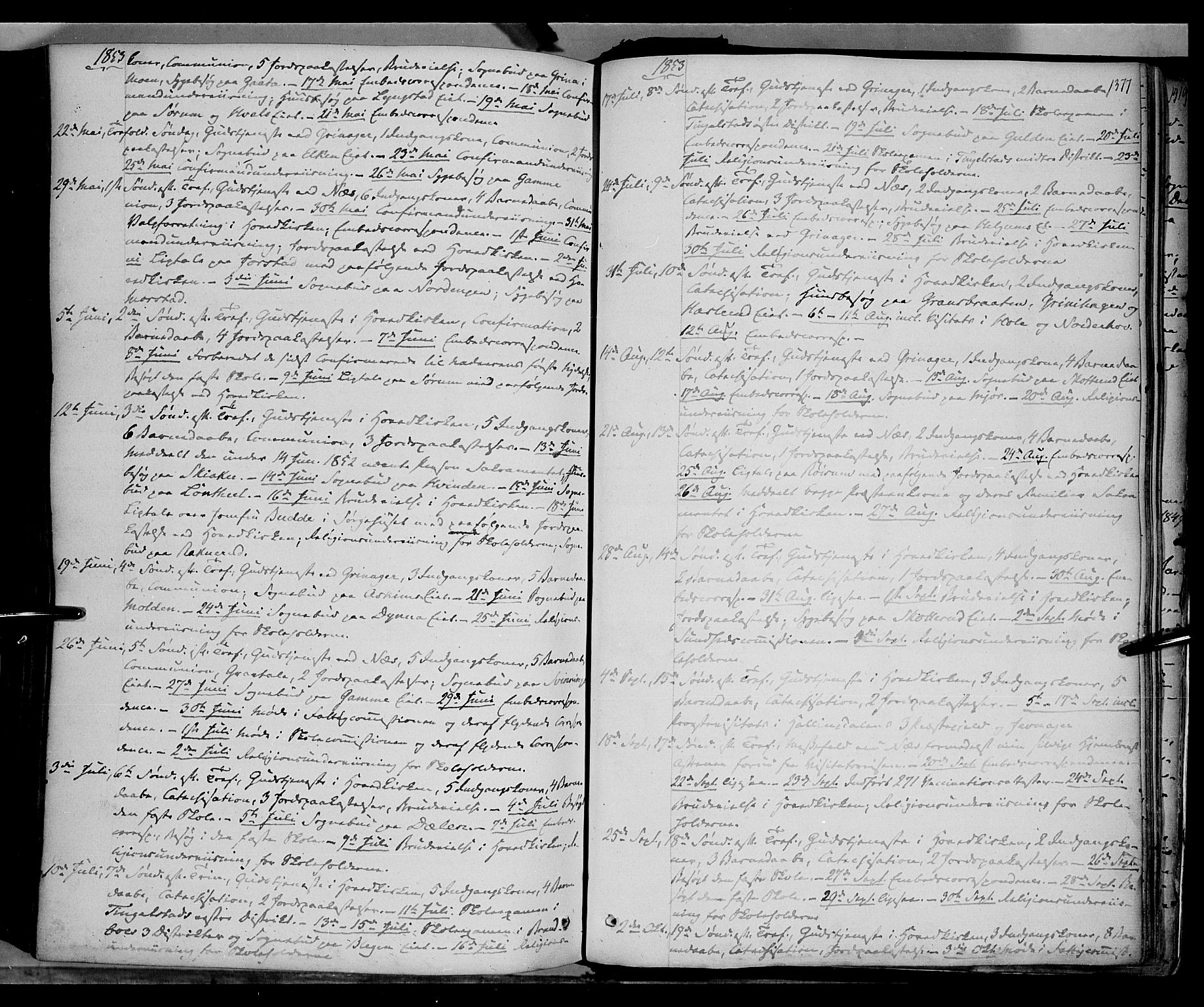 Gran prestekontor, SAH/PREST-112/H/Ha/Haa/L0011: Parish register (official) no. 11, 1842-1856, p. 1376-1377