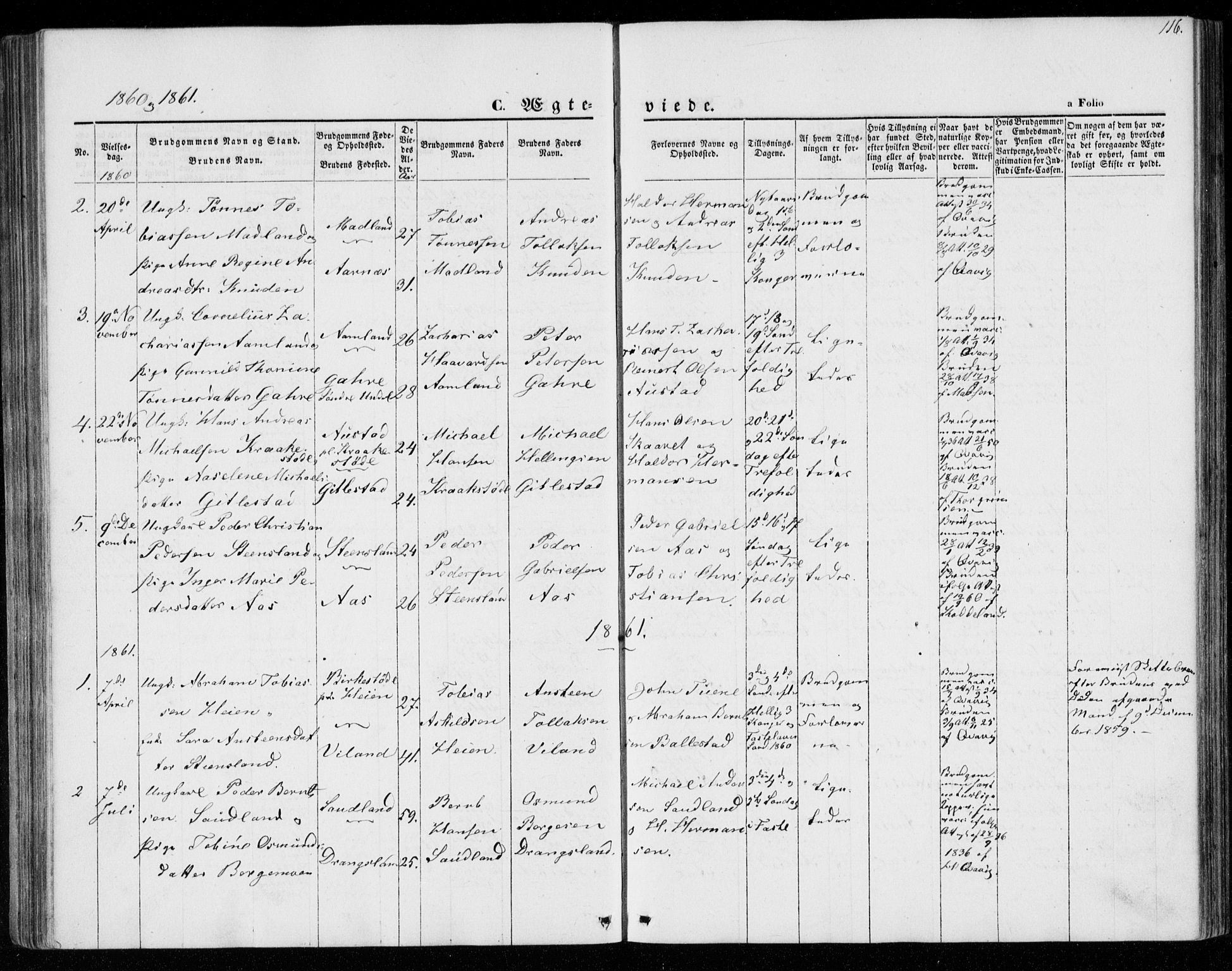 Lyngdal sokneprestkontor, AV/SAK-1111-0029/F/Fa/Faa/L0002: Parish register (official) no. A 2, 1858-1870, p. 116