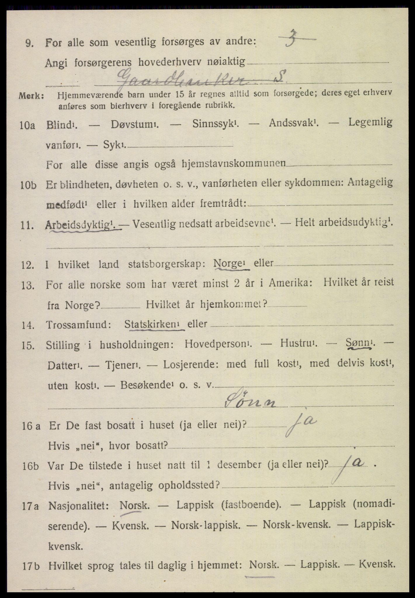 SAT, 1920 census for Kvam, 1920, p. 1384