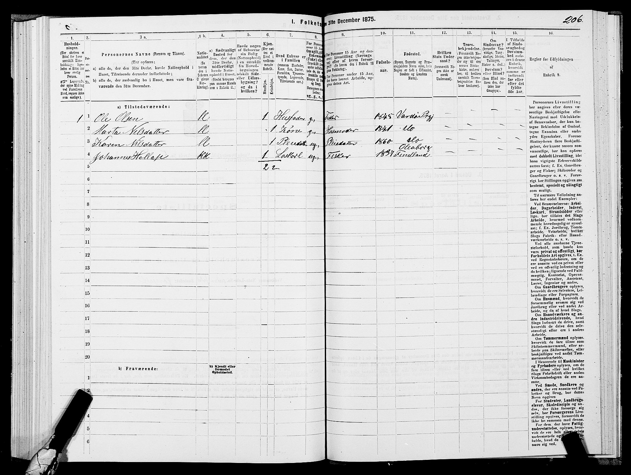 SATØ, 1875 census for 2028L Vardø/Vardø, 1875, p. 1206