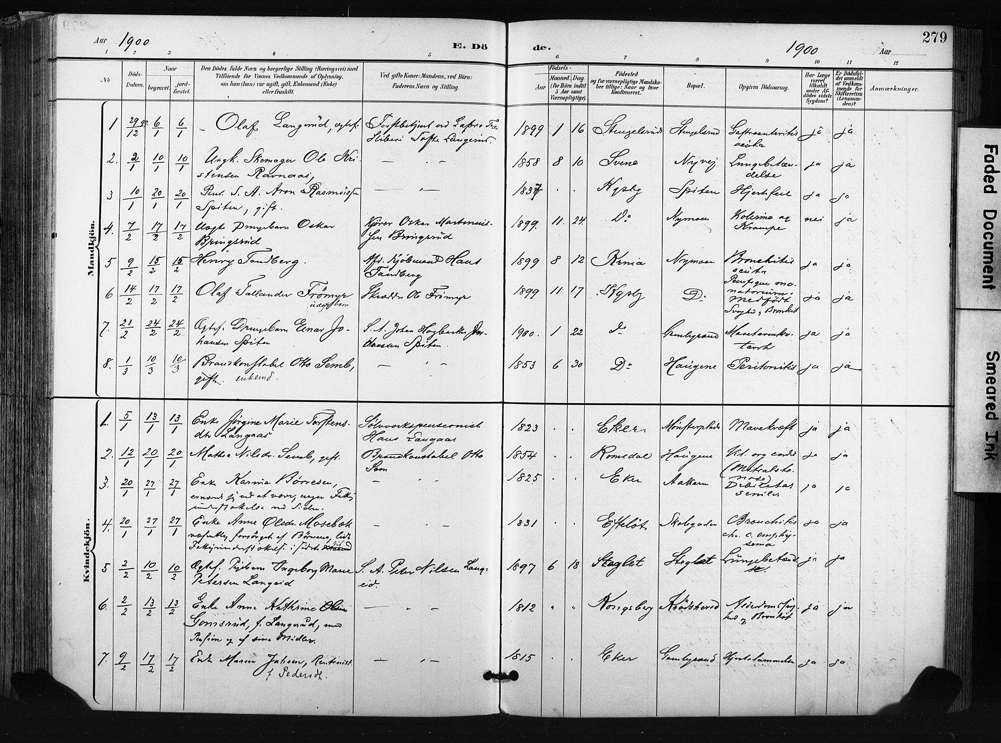 Kongsberg kirkebøker, AV/SAKO-A-22/F/Fb/L0003: Parish register (official) no. II 3, 1896-1905, p. 279