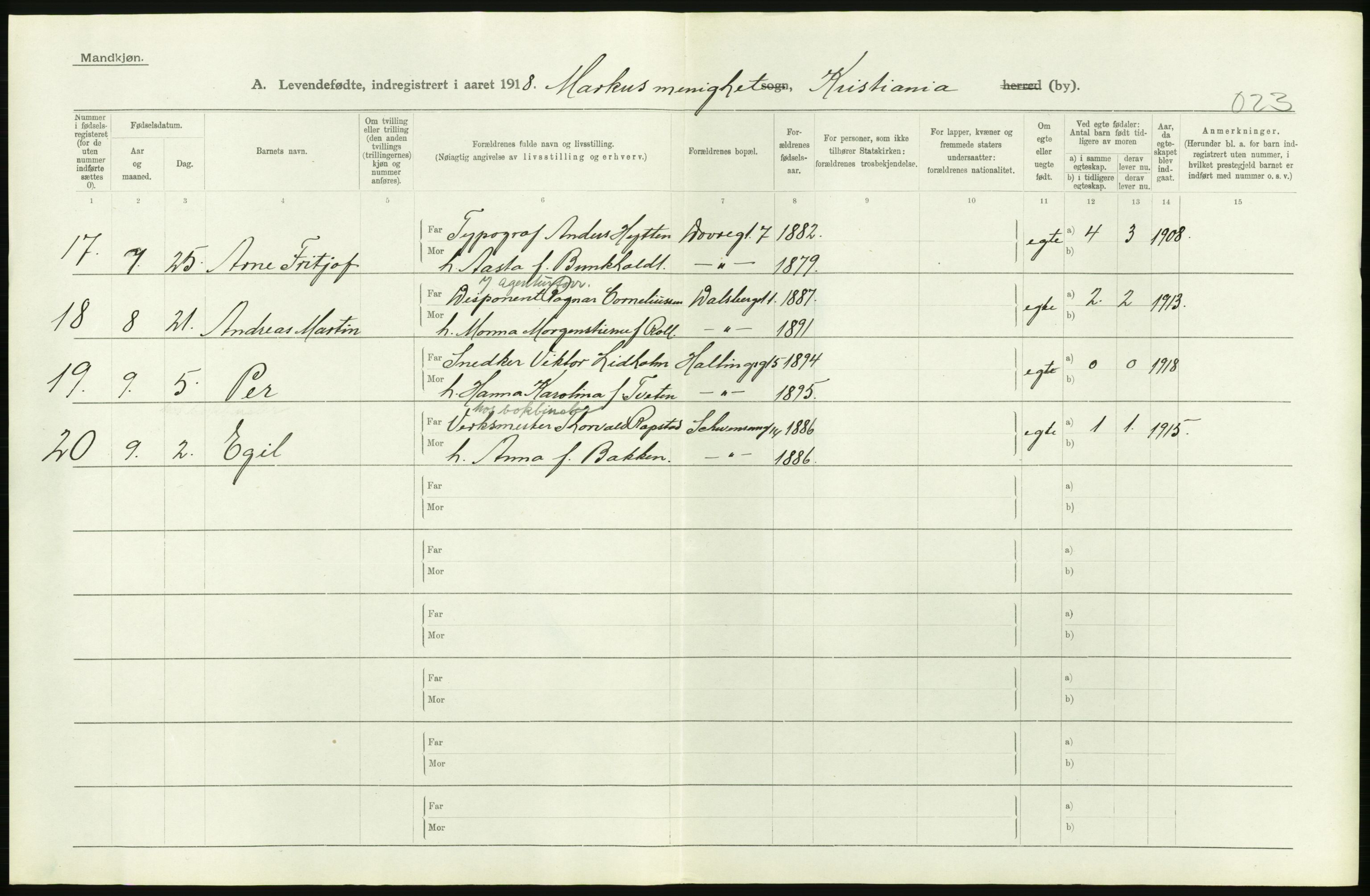 Statistisk sentralbyrå, Sosiodemografiske emner, Befolkning, AV/RA-S-2228/D/Df/Dfb/Dfbh/L0008: Kristiania: Levendefødte menn og kvinner., 1918, p. 86