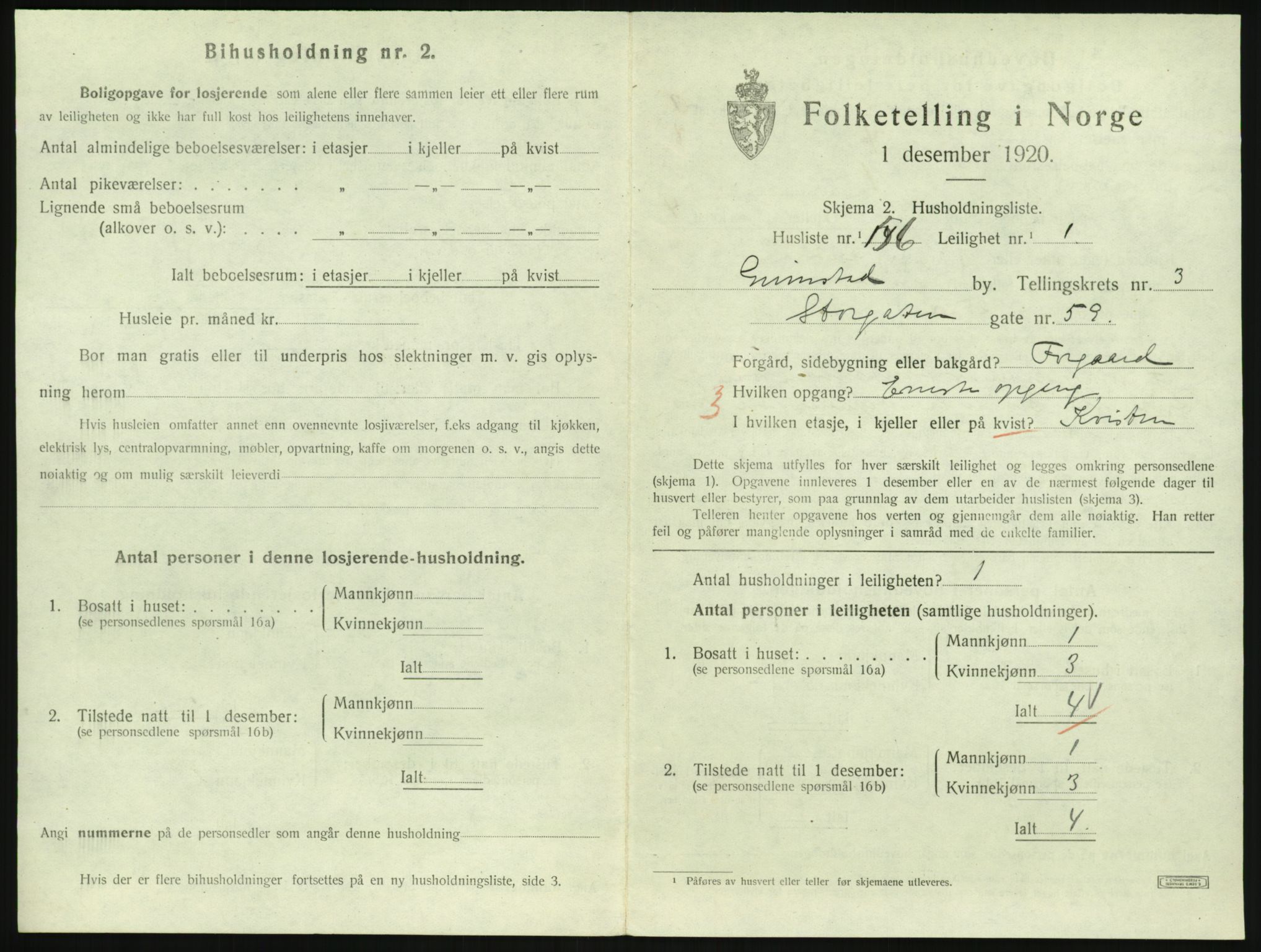 SAK, 1920 census for Grimstad, 1920, p. 1679