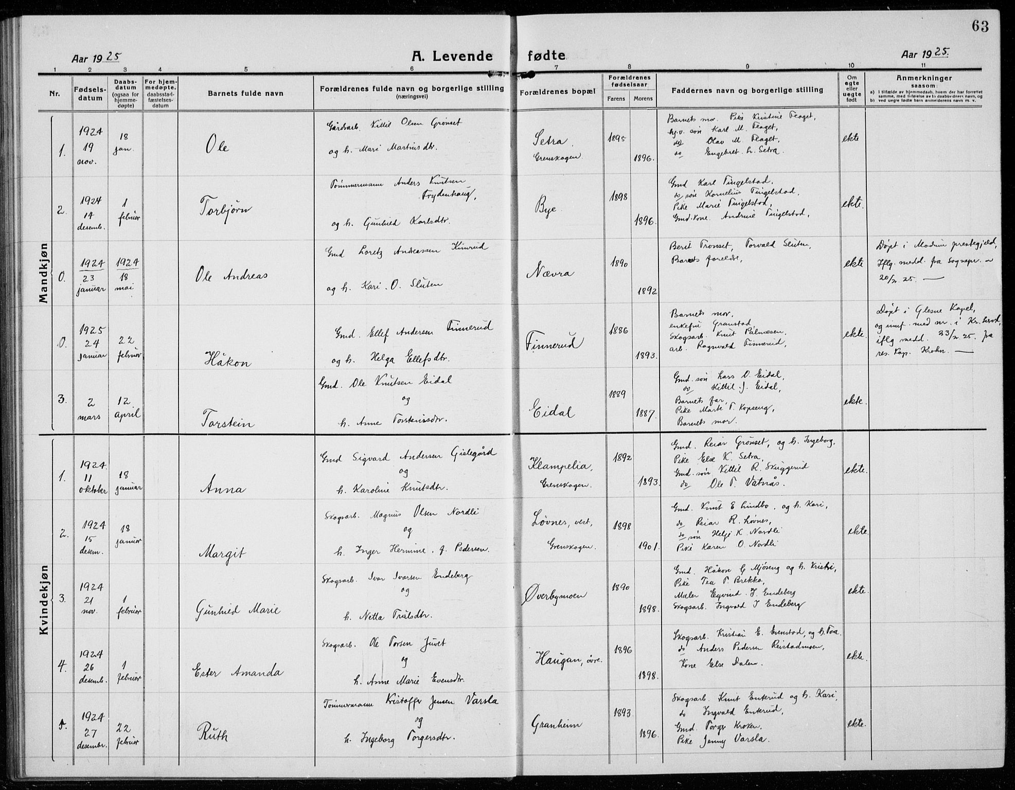 Sigdal kirkebøker, SAKO/A-245/G/Ga/L0007: Parish register (copy) no. I 7, 1917-1935, p. 63