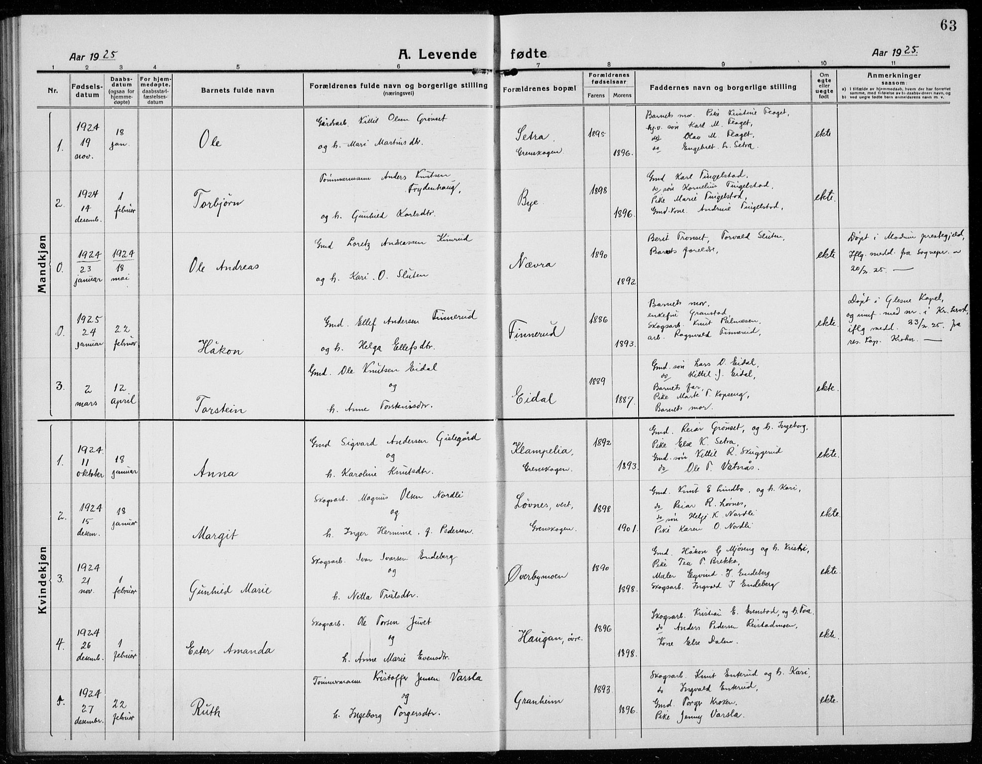 Sigdal kirkebøker, AV/SAKO-A-245/G/Ga/L0007: Parish register (copy) no. I 7, 1917-1935, p. 63