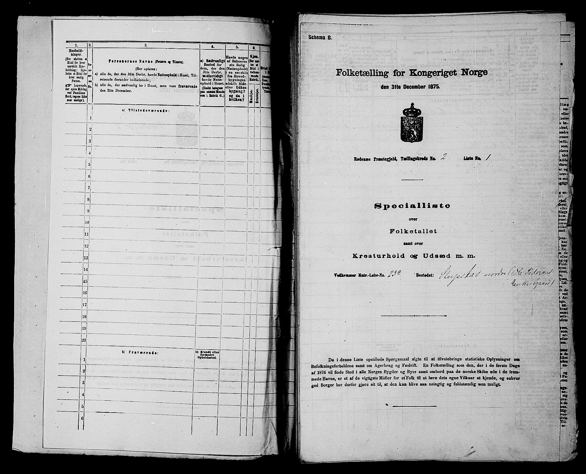 RA, 1875 census for 0120P Rødenes, 1875, p. 188