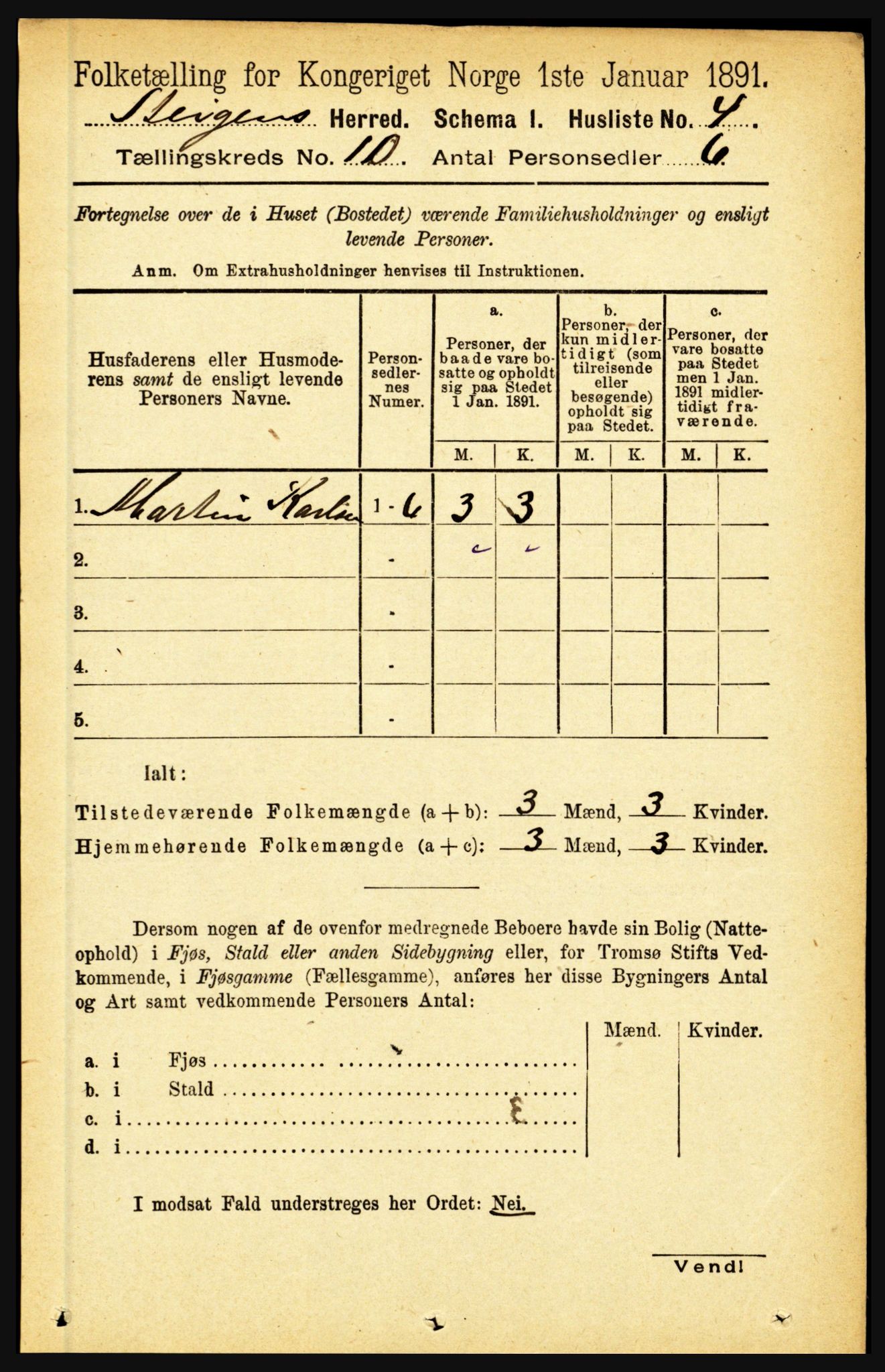 RA, 1891 census for 1848 Steigen, 1891, p. 3401