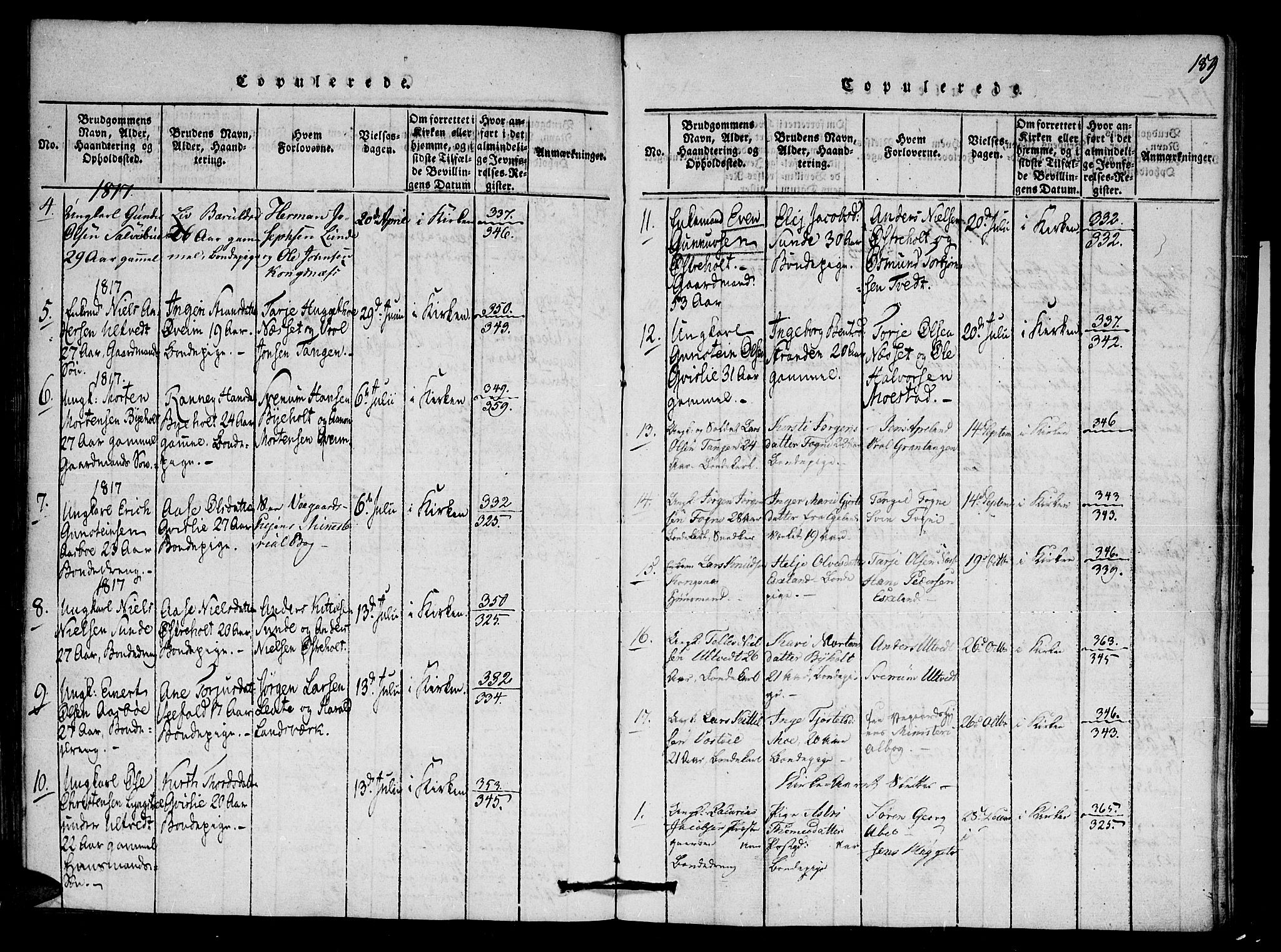 Gjerstad sokneprestkontor, AV/SAK-1111-0014/F/Fa/Faa/L0004: Parish register (official) no. A 4, 1816-1829, p. 189