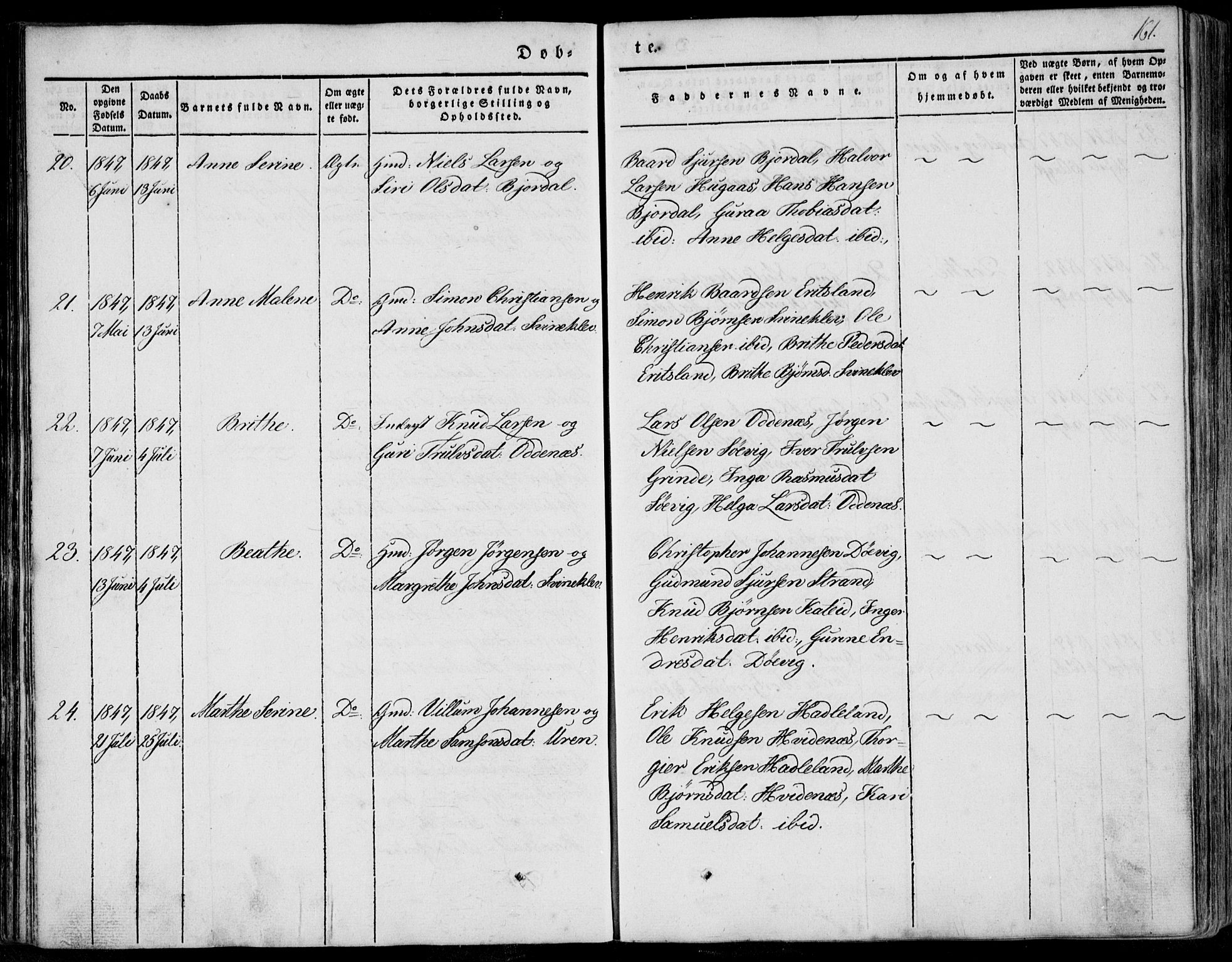 Skjold sokneprestkontor, SAST/A-101847/H/Ha/Haa/L0006: Parish register (official) no. A 6.1, 1835-1858, p. 161