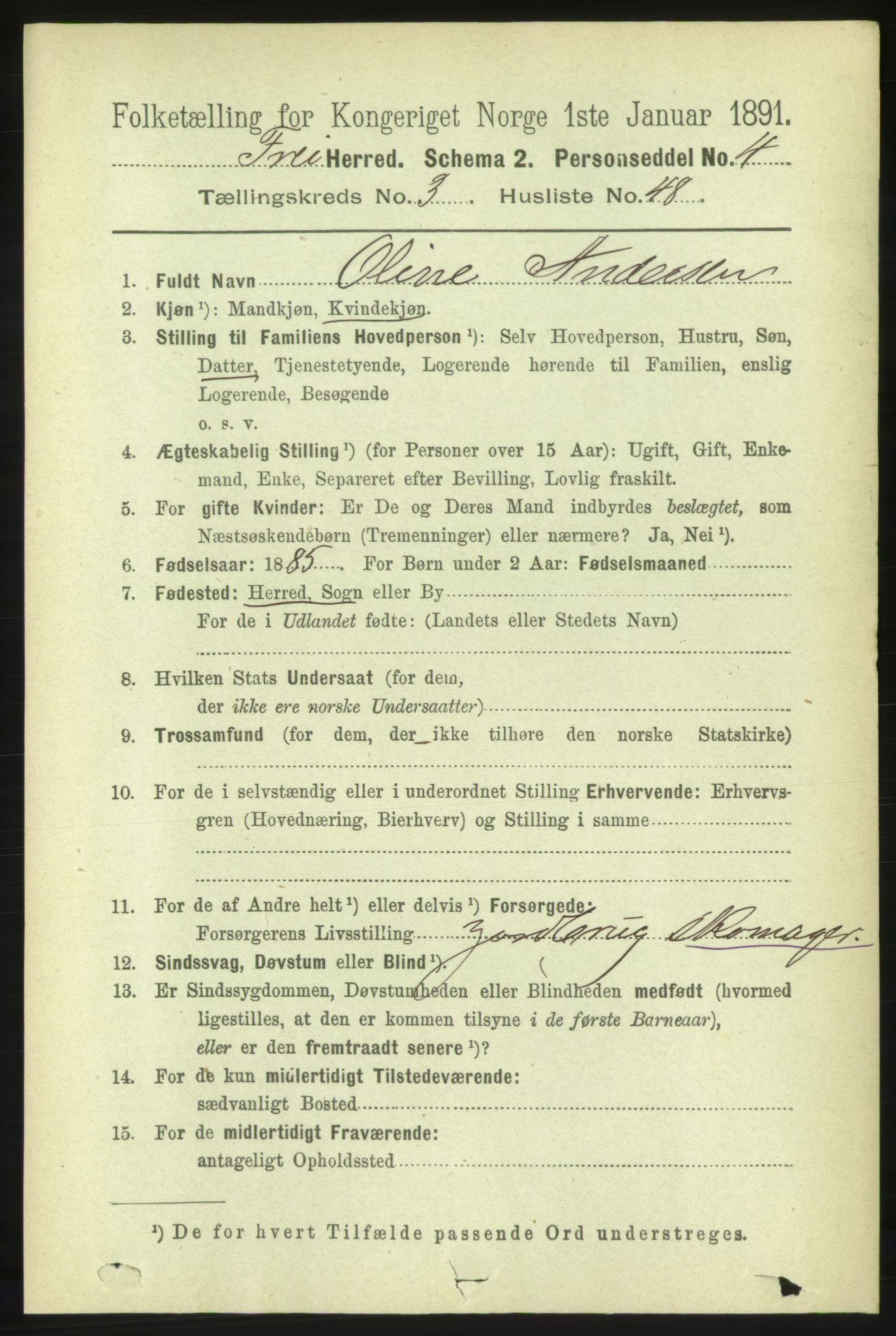 RA, 1891 census for 1556 Frei, 1891, p. 1473