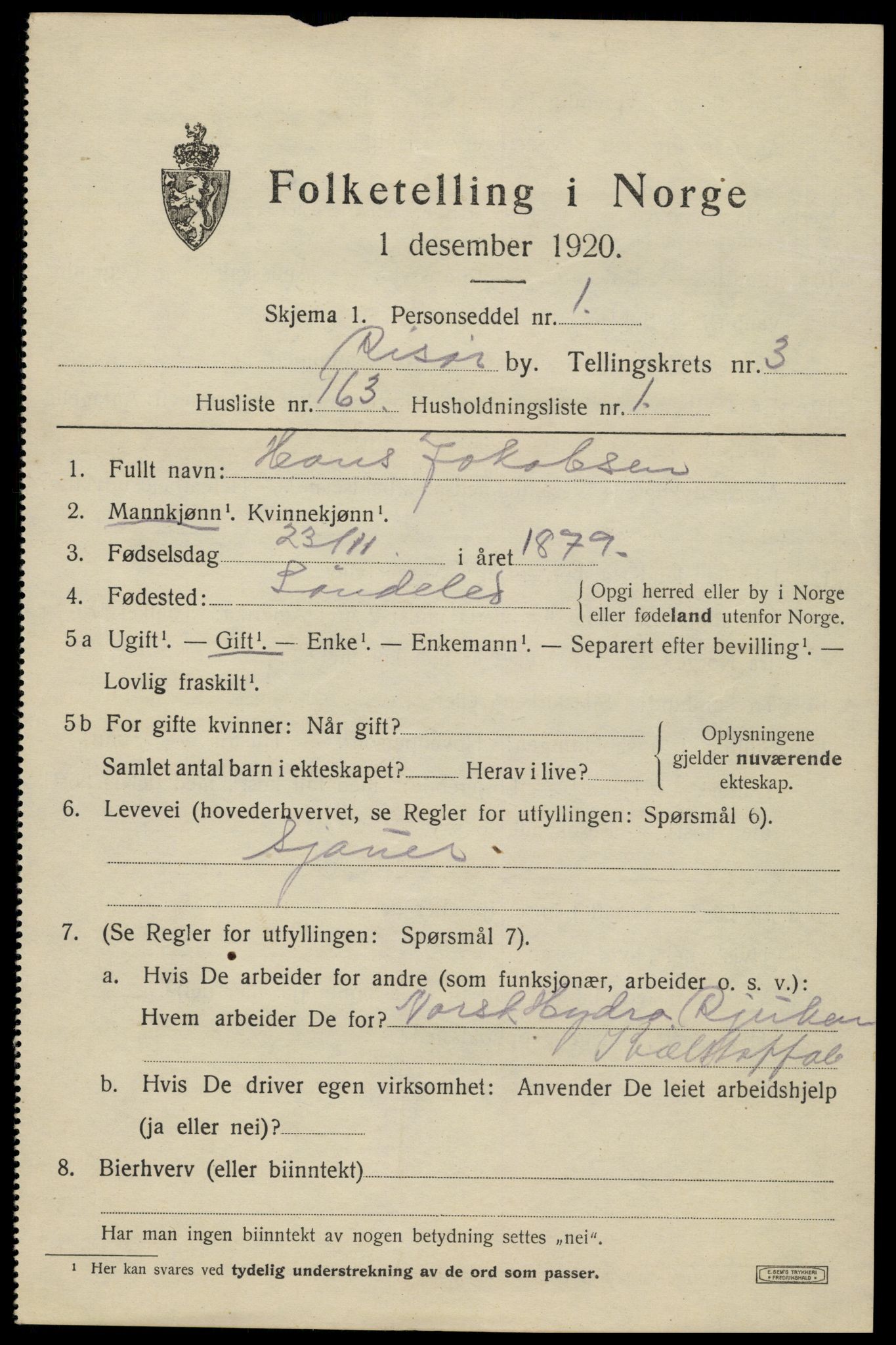 SAK, 1920 census for Risør, 1920, p. 9267