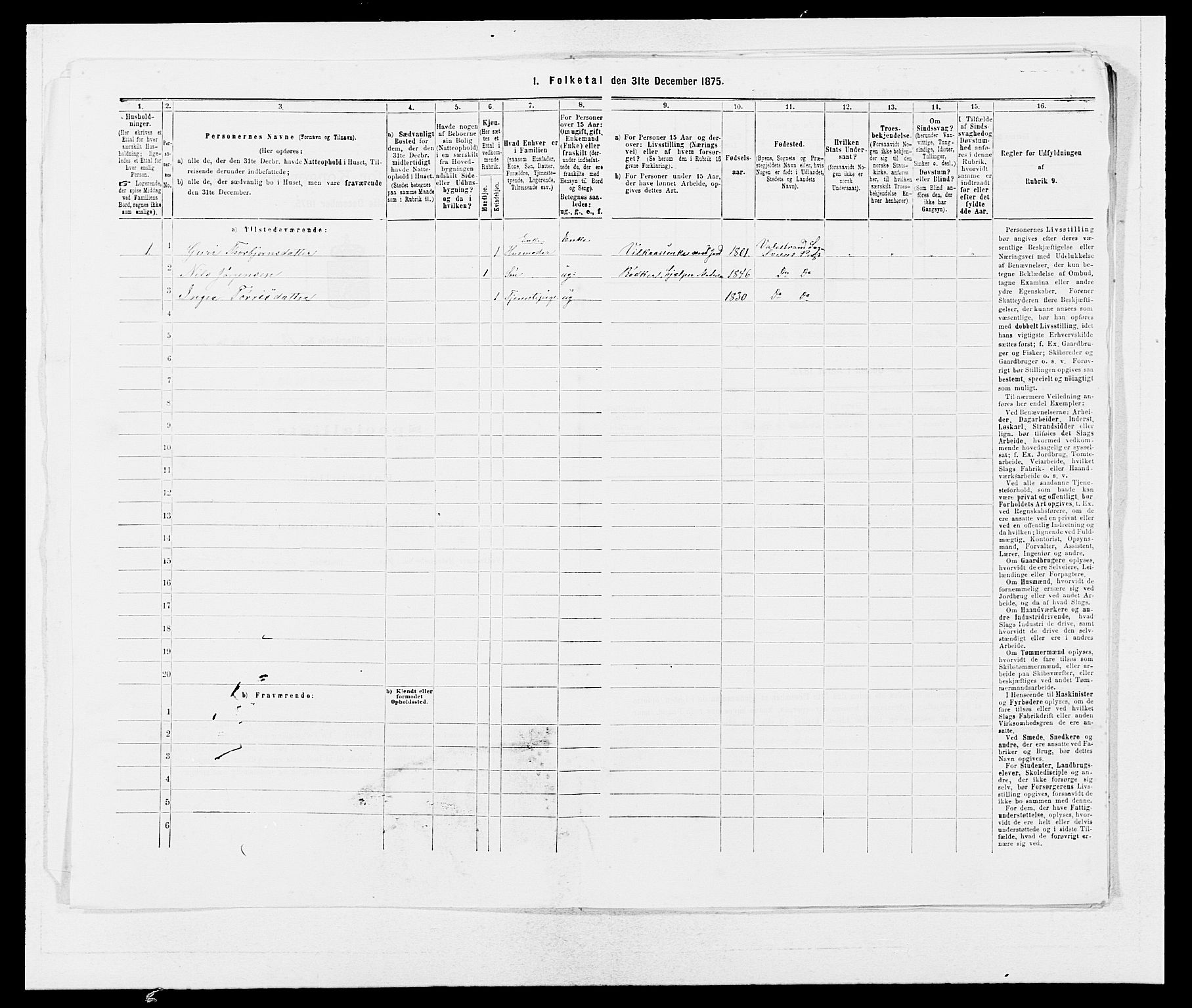 SAB, 1875 census for 1216P Sveio, 1875, p. 1607
