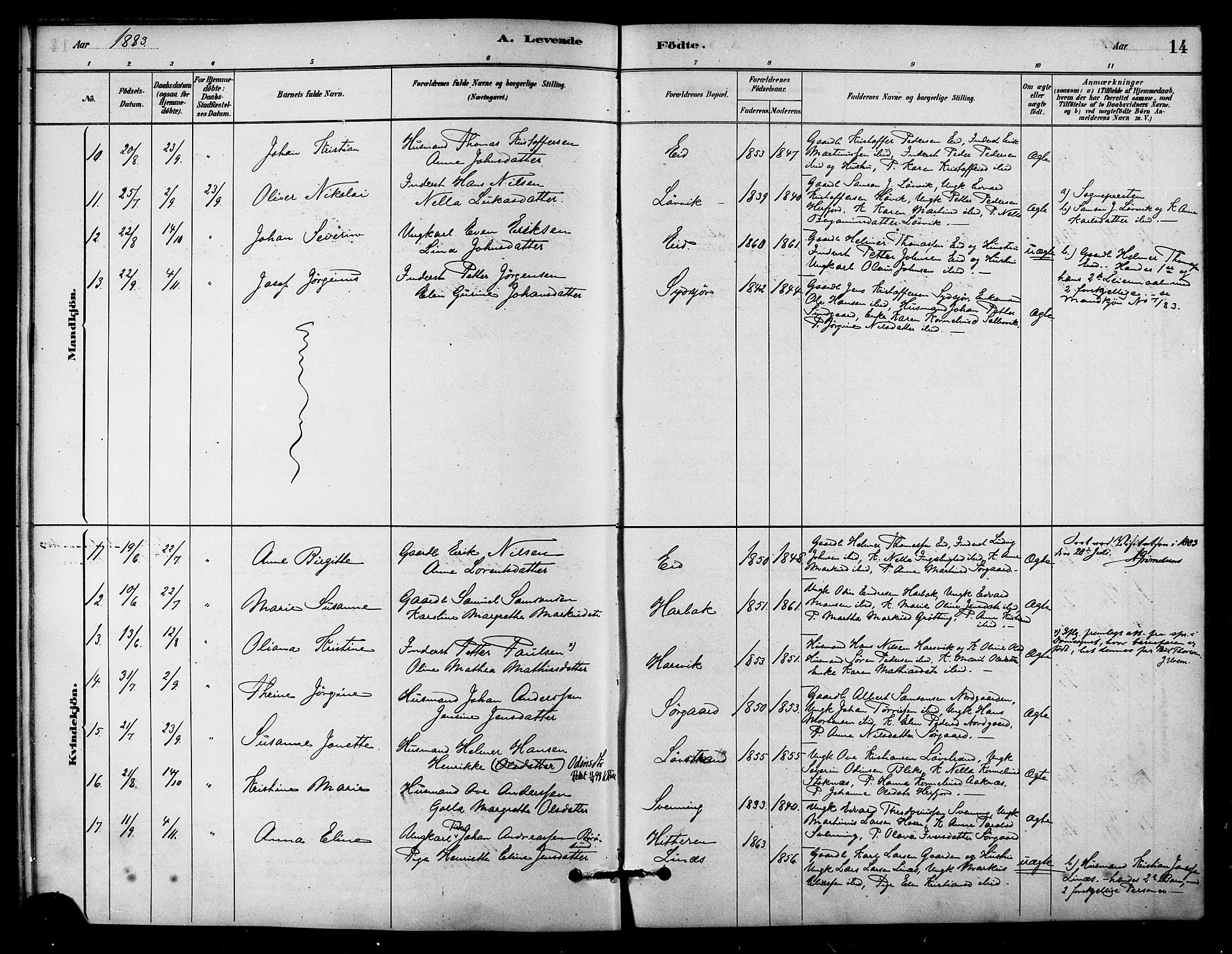 Ministerialprotokoller, klokkerbøker og fødselsregistre - Sør-Trøndelag, SAT/A-1456/656/L0692: Parish register (official) no. 656A01, 1879-1893, p. 14