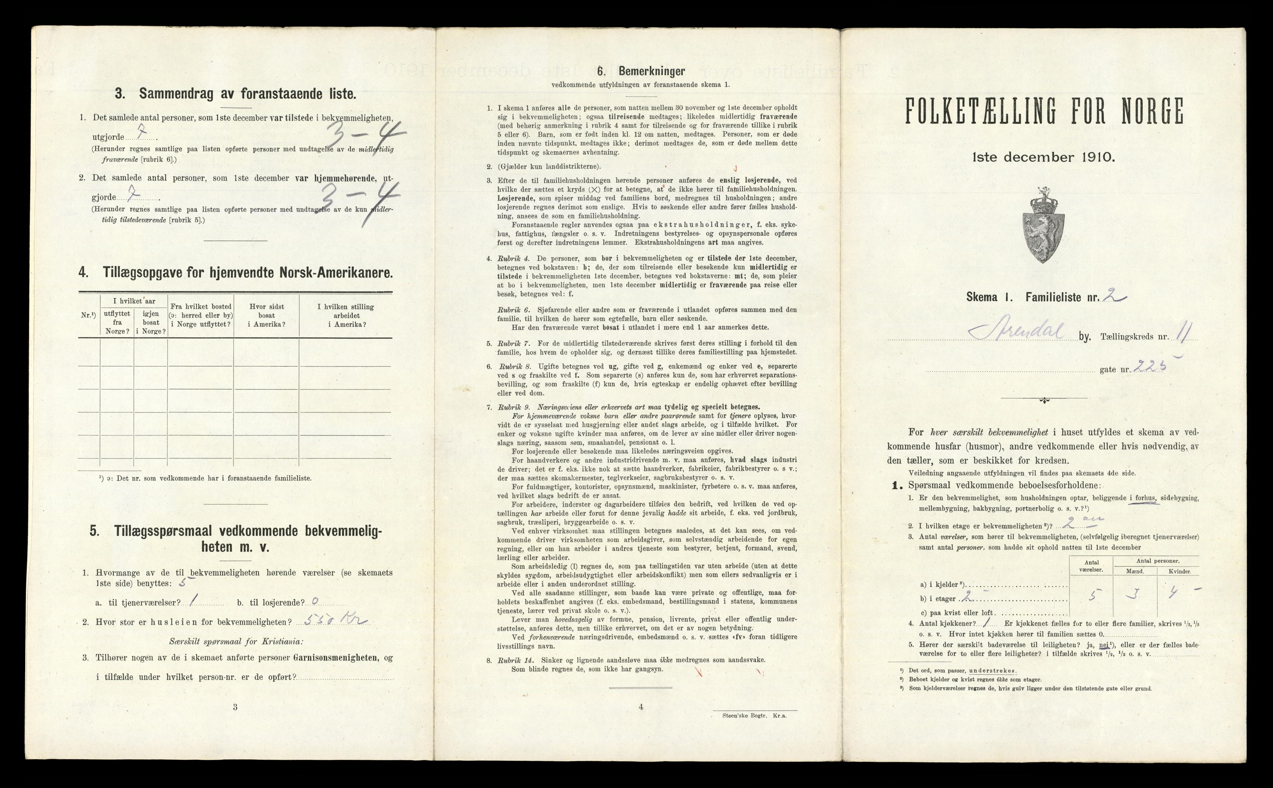 RA, 1910 census for Arendal, 1910, p. 3961