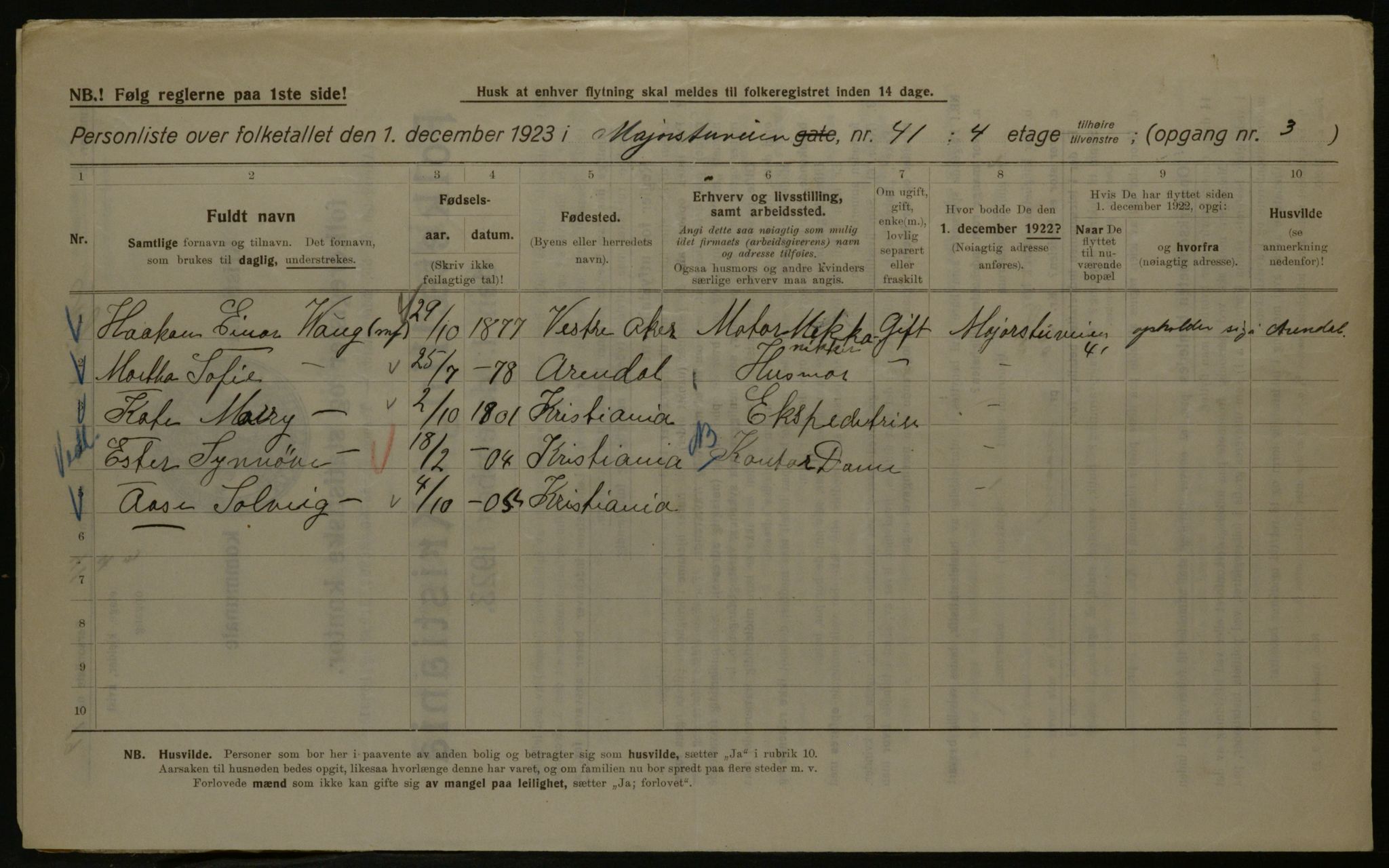 OBA, Municipal Census 1923 for Kristiania, 1923, p. 66749