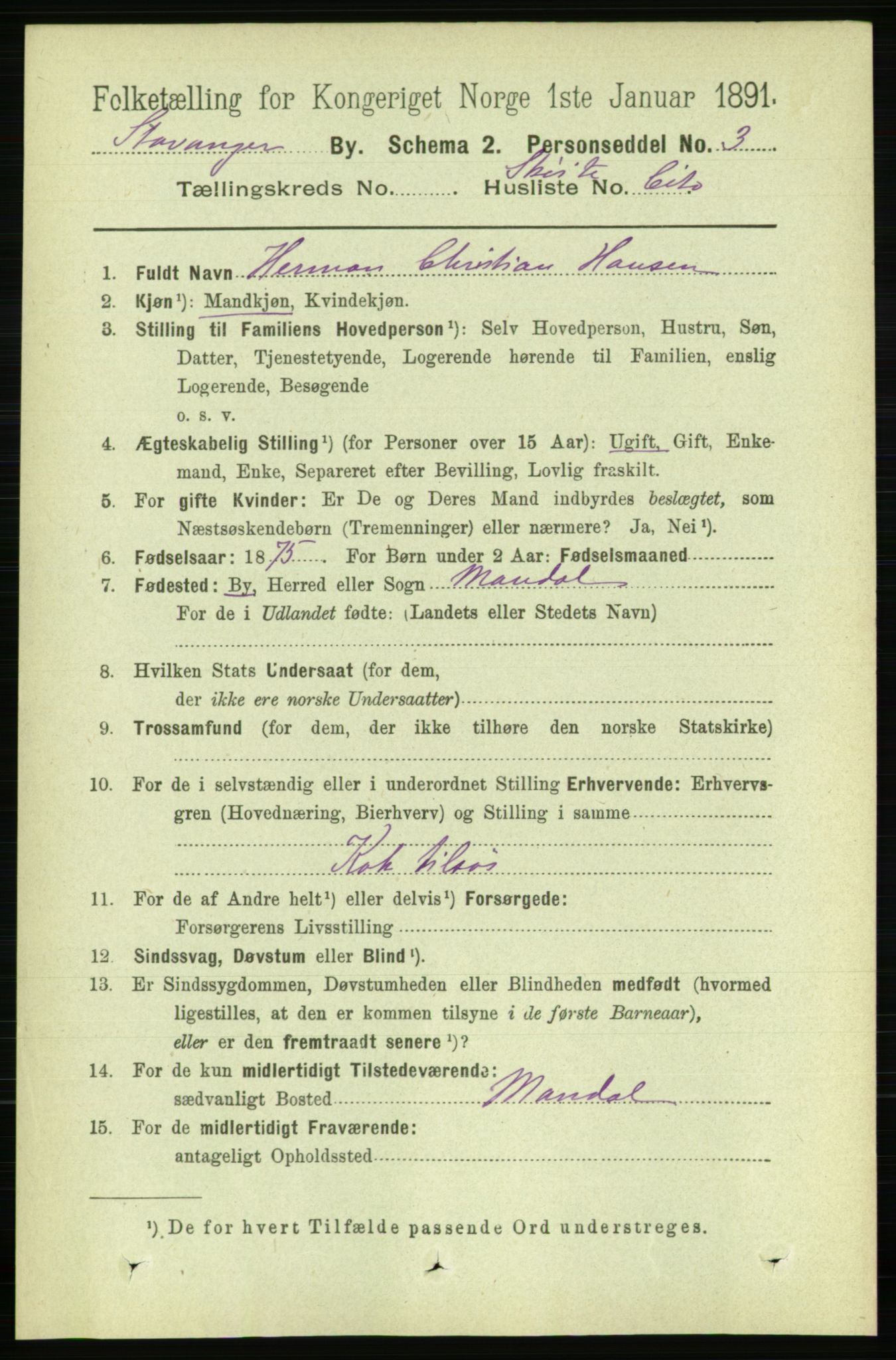 RA, 1891 census for 1103 Stavanger, 1891, p. 29915