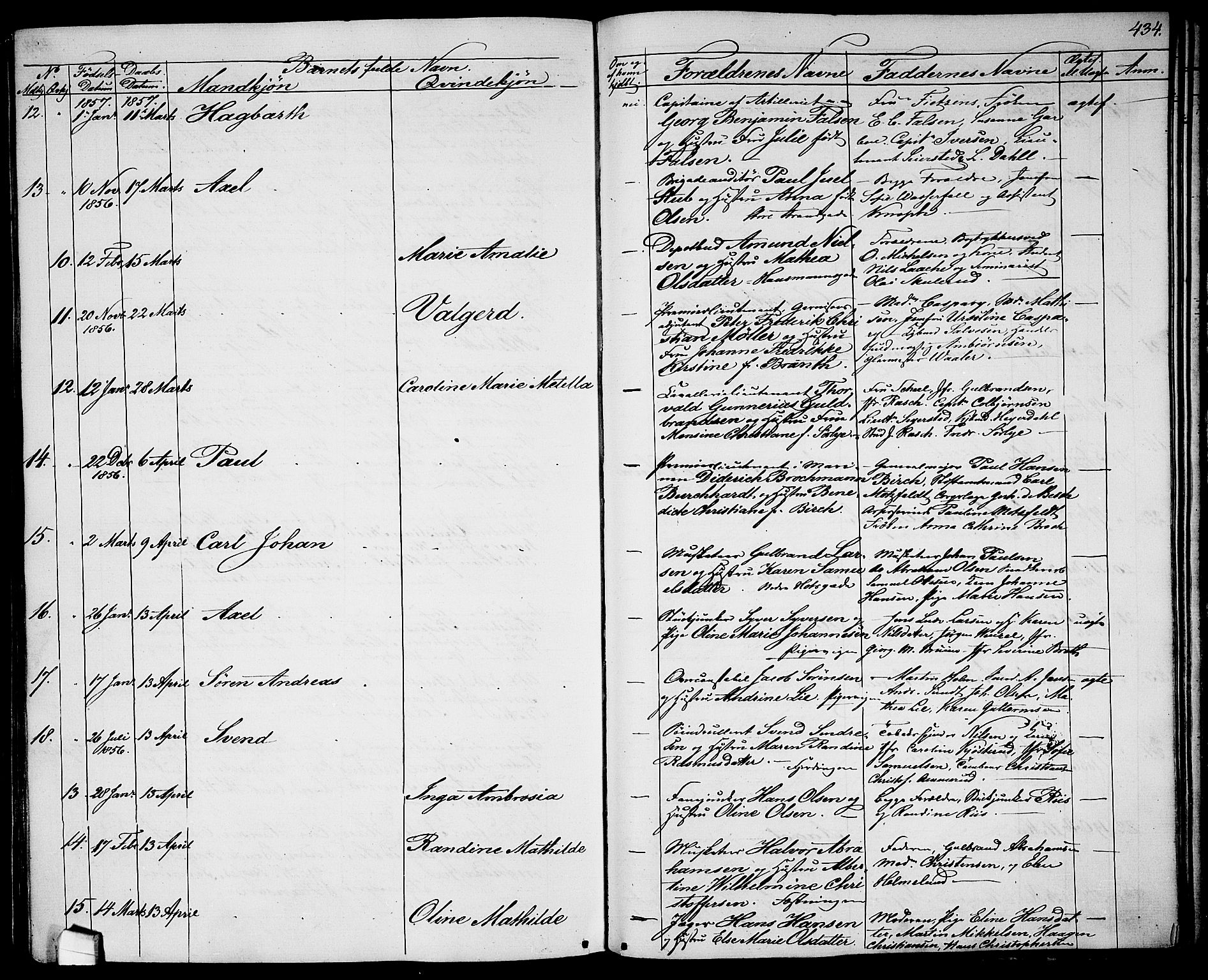 Garnisonsmenigheten Kirkebøker, AV/SAO-A-10846/G/Ga/L0005: Parish register (copy) no. 5, 1841-1860, p. 434