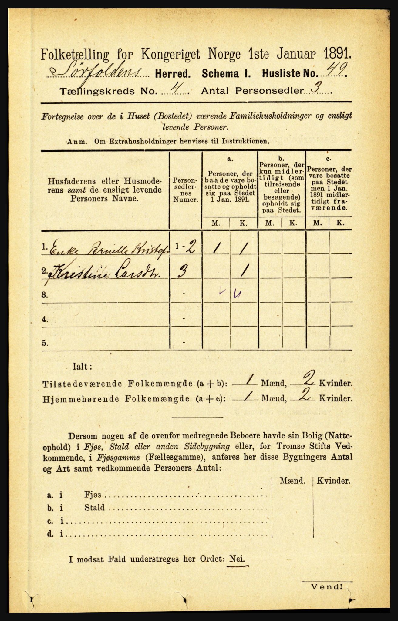 RA, 1891 census for 1845 Sørfold, 1891, p. 946