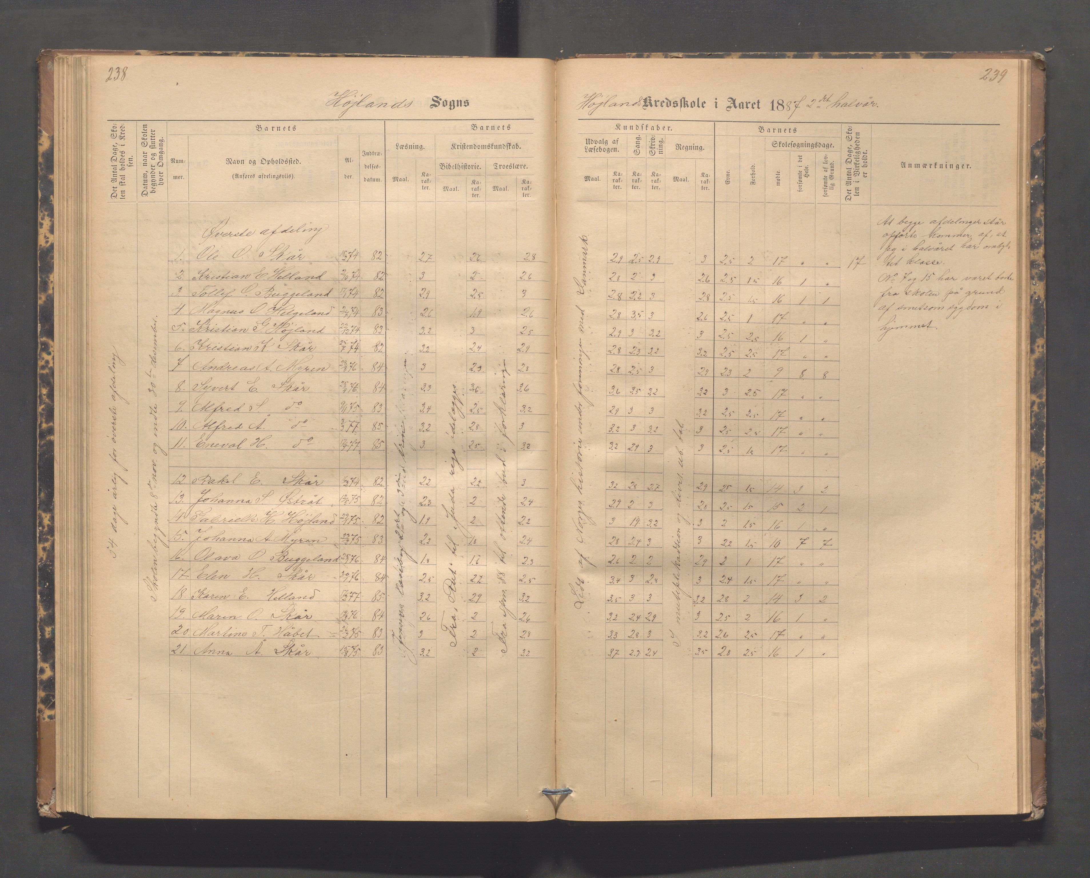 Høyland kommune - Lura skole, IKAR/K-100081/F/L0002: Skoleprotokoll, 1878-1896, p. 238-239