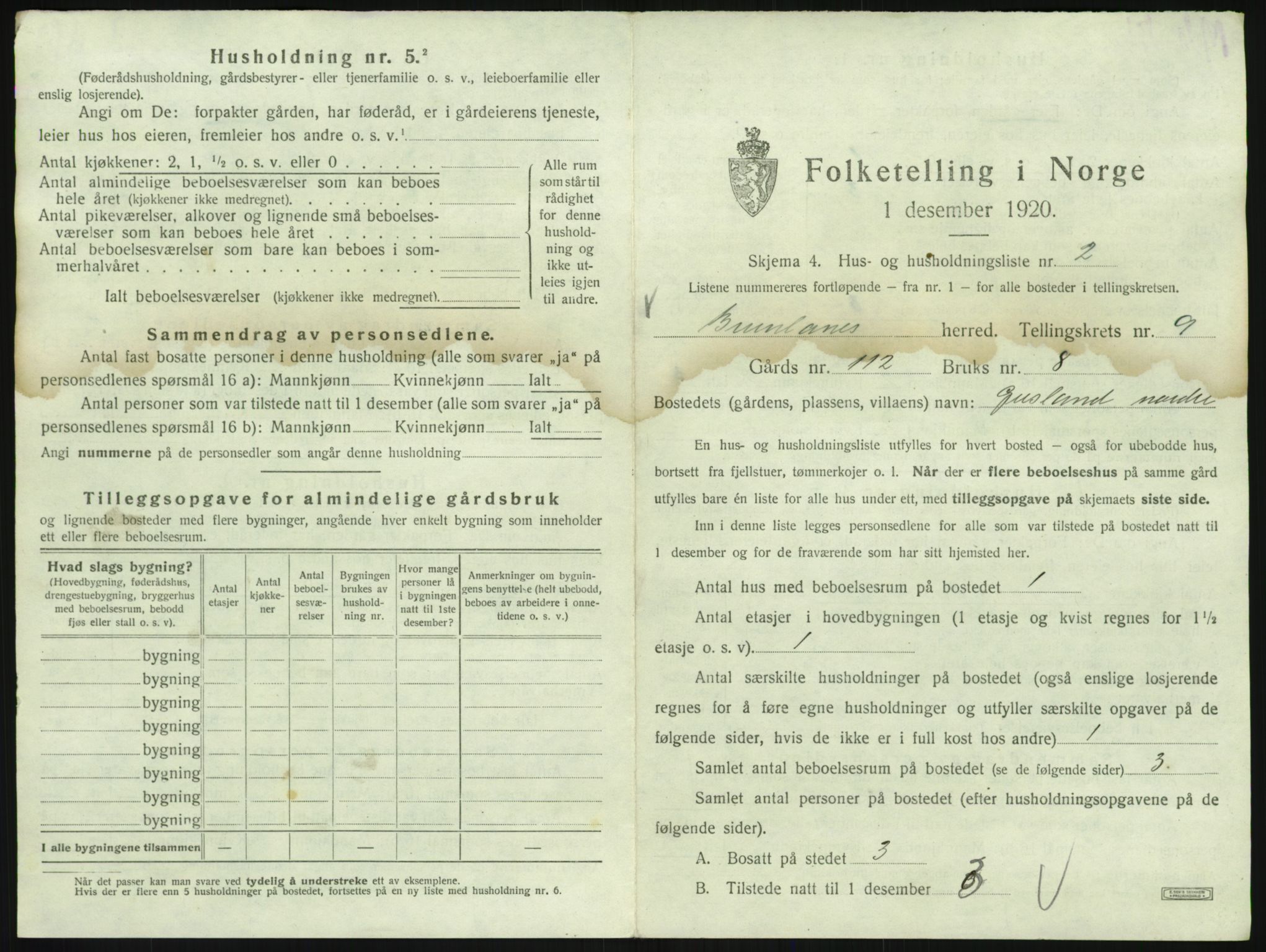 SAKO, 1920 census for Brunlanes, 1920, p. 1083