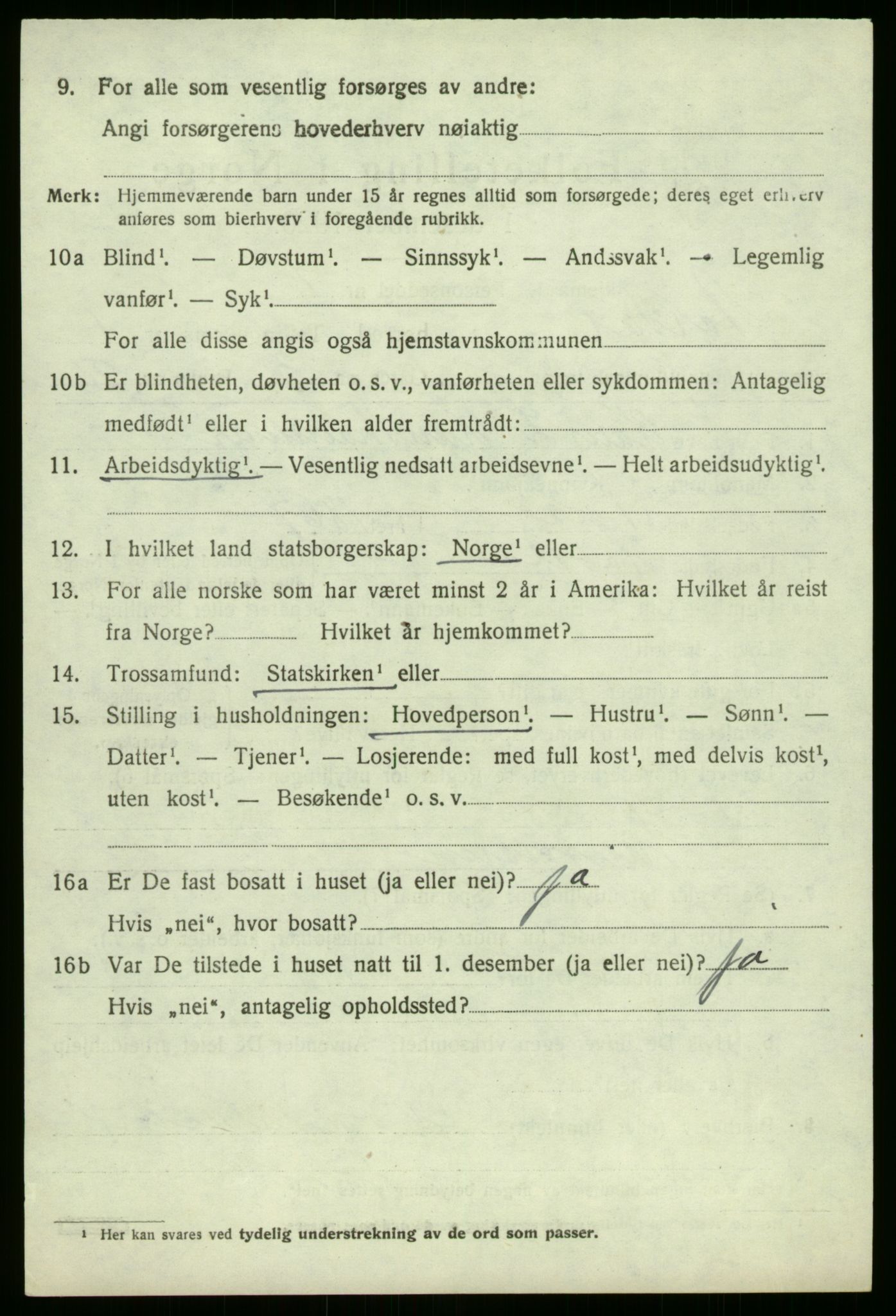 SAB, 1920 census for Årdal, 1920, p. 852