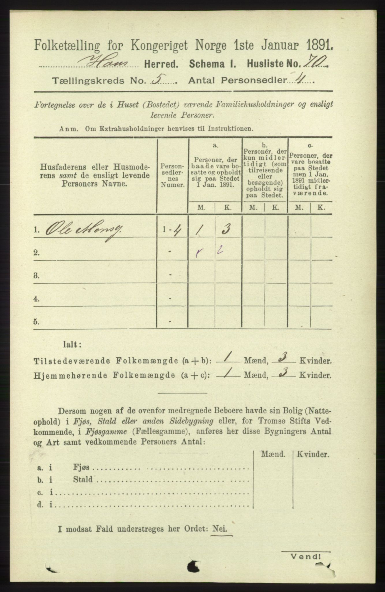 RA, 1891 census for 1250 Haus, 1891, p. 1817