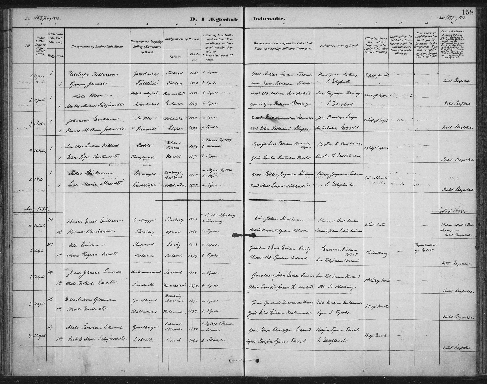 Tysvær sokneprestkontor, SAST/A -101864/H/Ha/Haa/L0008: Parish register (official) no. A 8, 1897-1918, p. 158