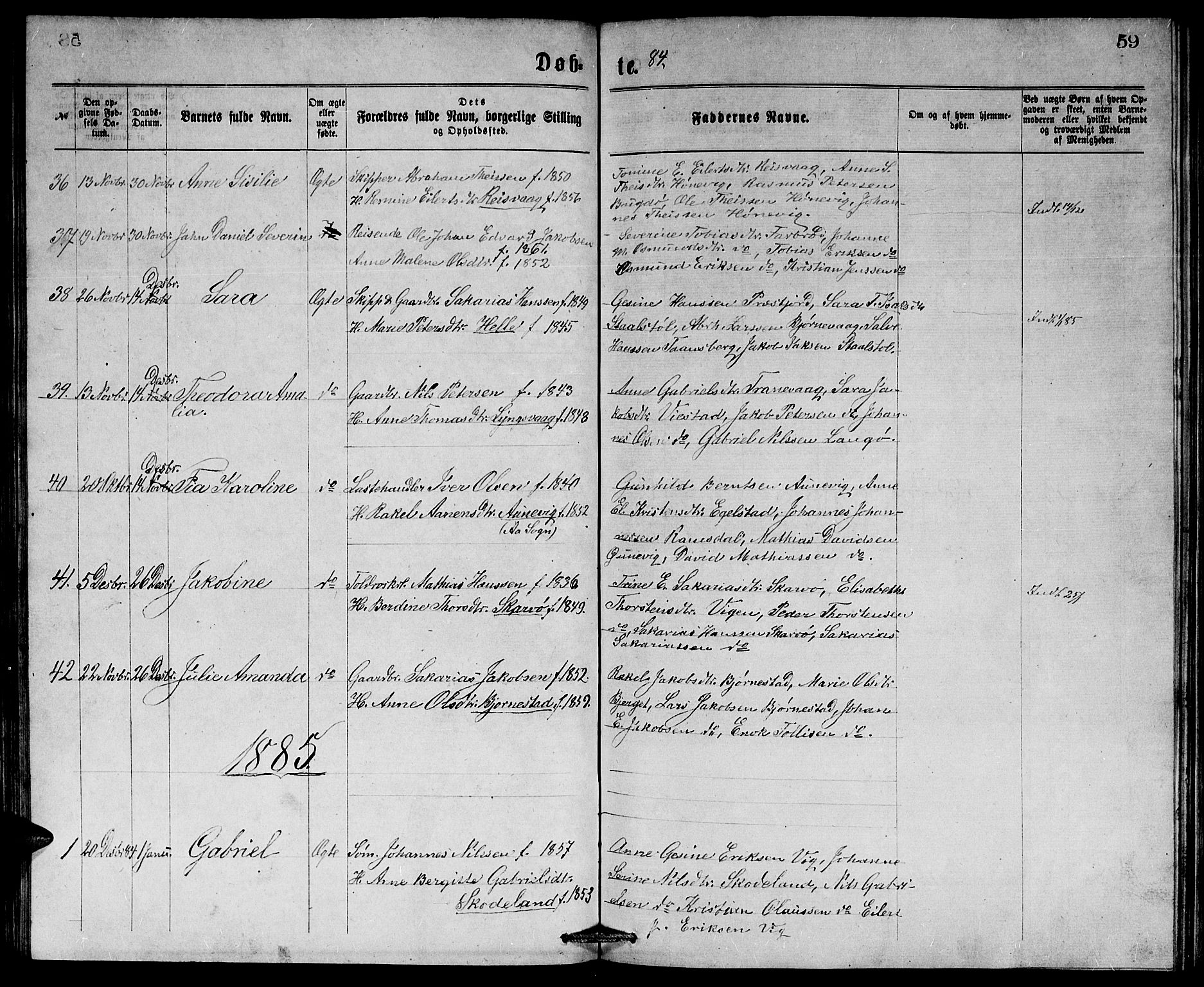 Herad sokneprestkontor, AV/SAK-1111-0018/F/Fb/Fbb/L0003: Parish register (copy) no. B 3, 1872-1889, p. 59