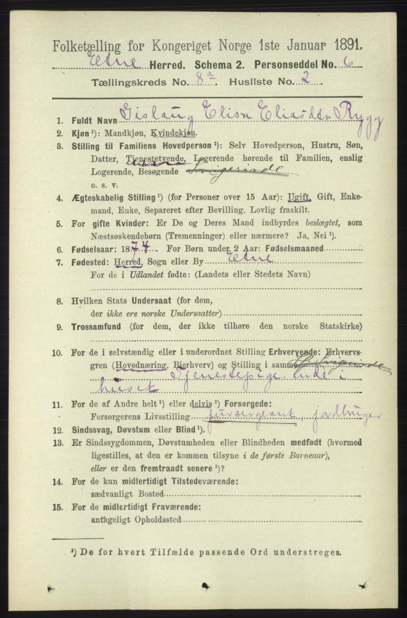 RA, 1891 census for 1211 Etne, 1891, p. 1548