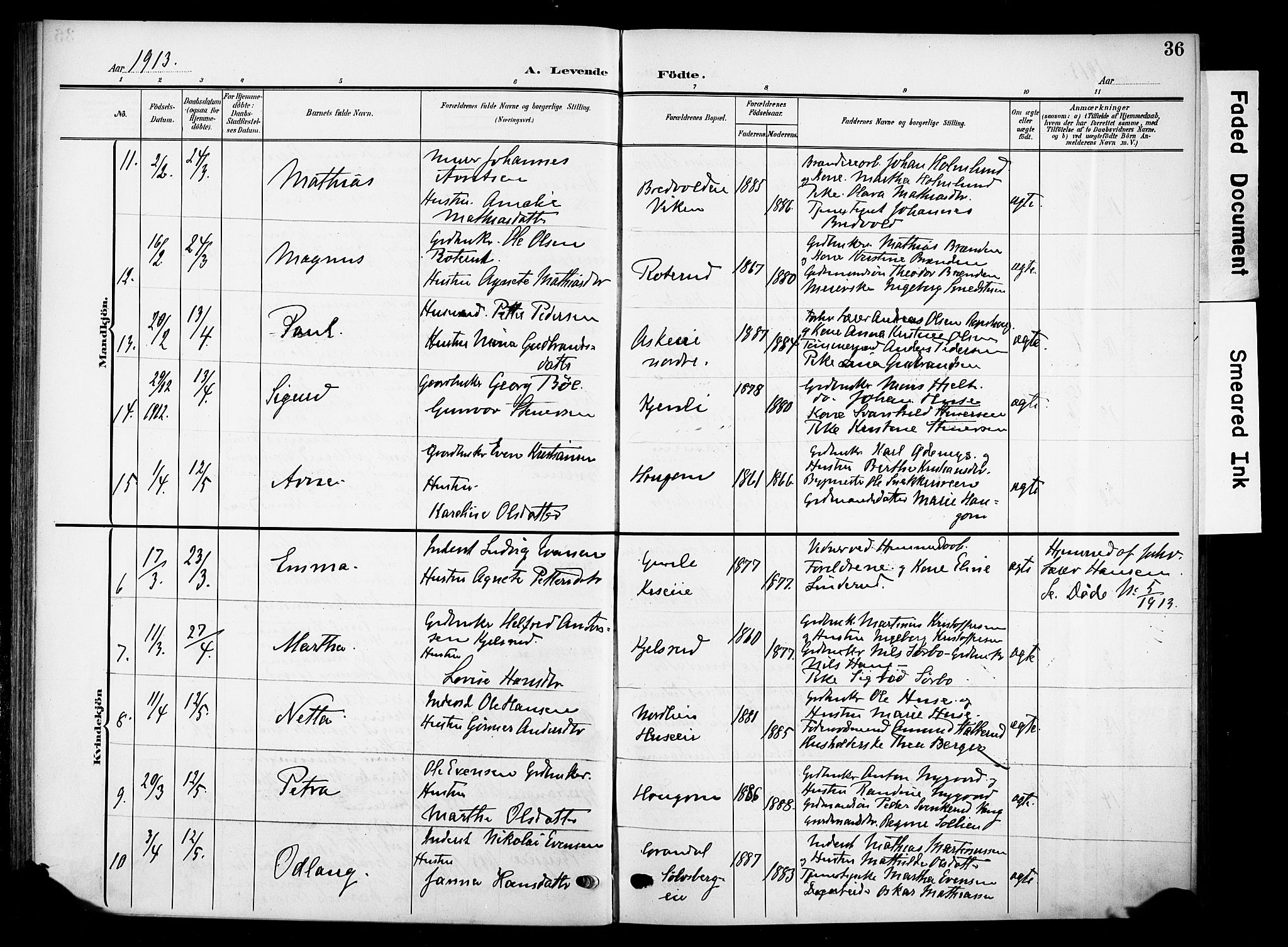 Nes prestekontor, Hedmark, SAH/PREST-020/K/Ka/L0013: Parish register (official) no. 13, 1906-1924, p. 36